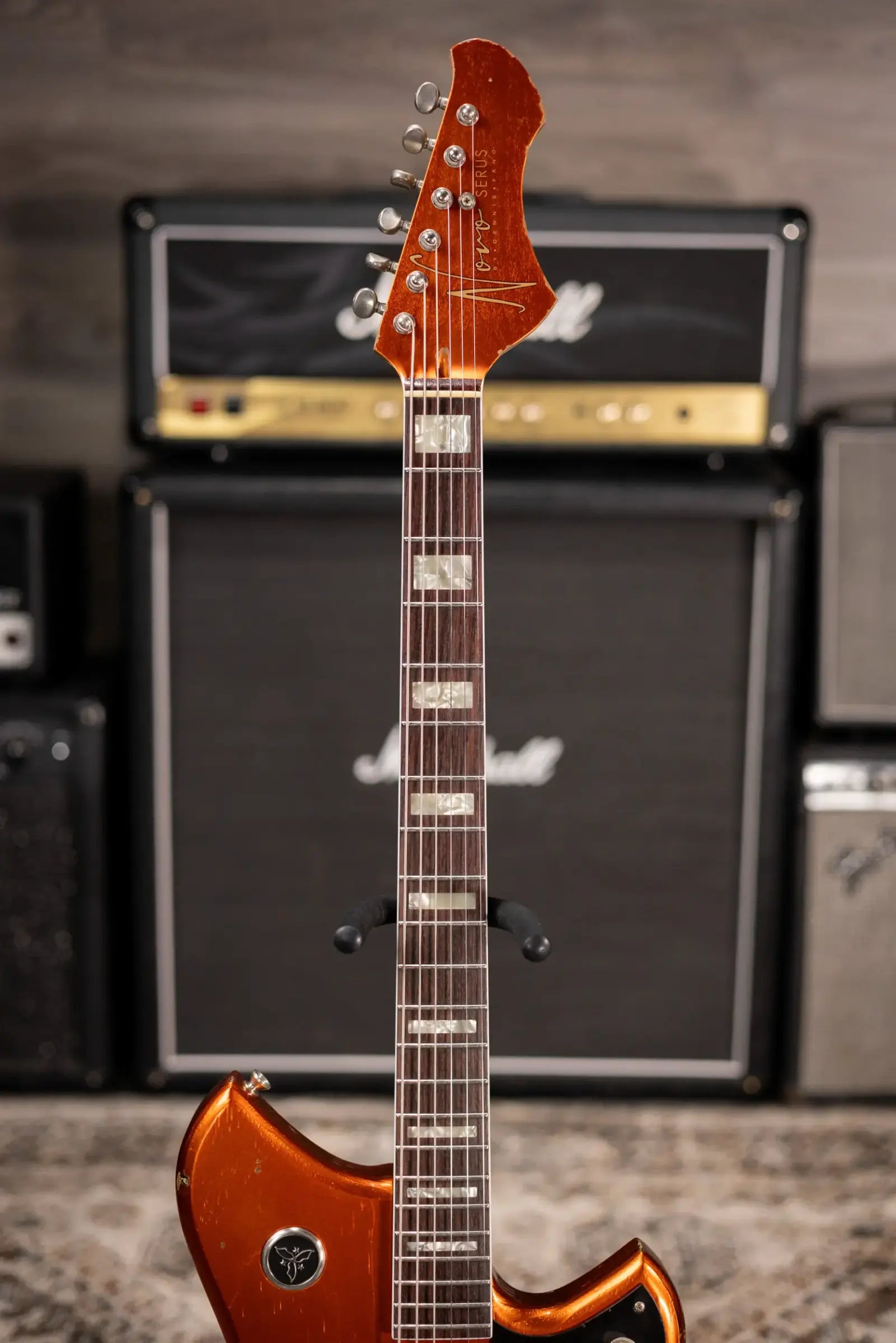 Novo Custom Shop Serus J Baritone Electric Guitar - Candy Apple Orange over 64 3-Tone Burst with Gig Bag