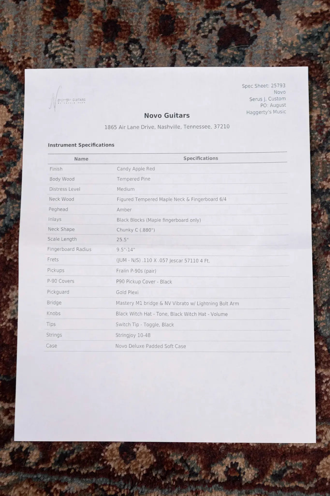 Novo Custom Shop Serus J Medium Distress Electric Guitar - Candy Apple Red with Gig Bag