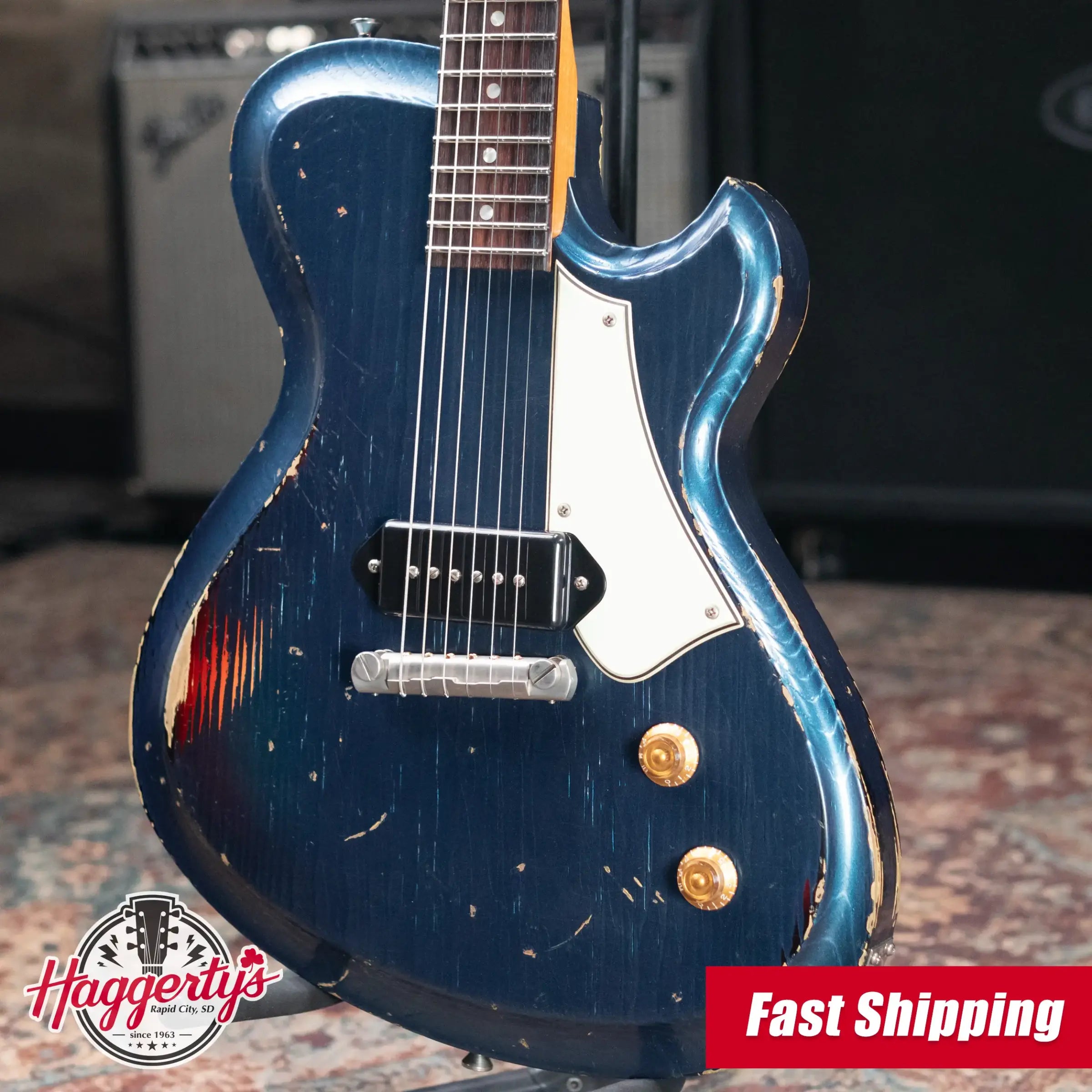 Novo Custom Shop Solus M1 Electric Guitar - Lake Como Blue over '64 3-Tone Burst with Gig Bag