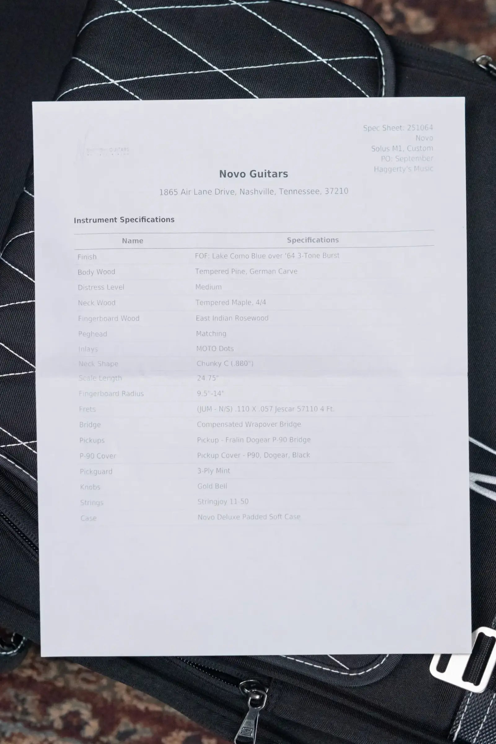 Novo Custom Shop Solus M1 Electric Guitar - Lake Como Blue over '64 3-Tone Burst with Gig Bag