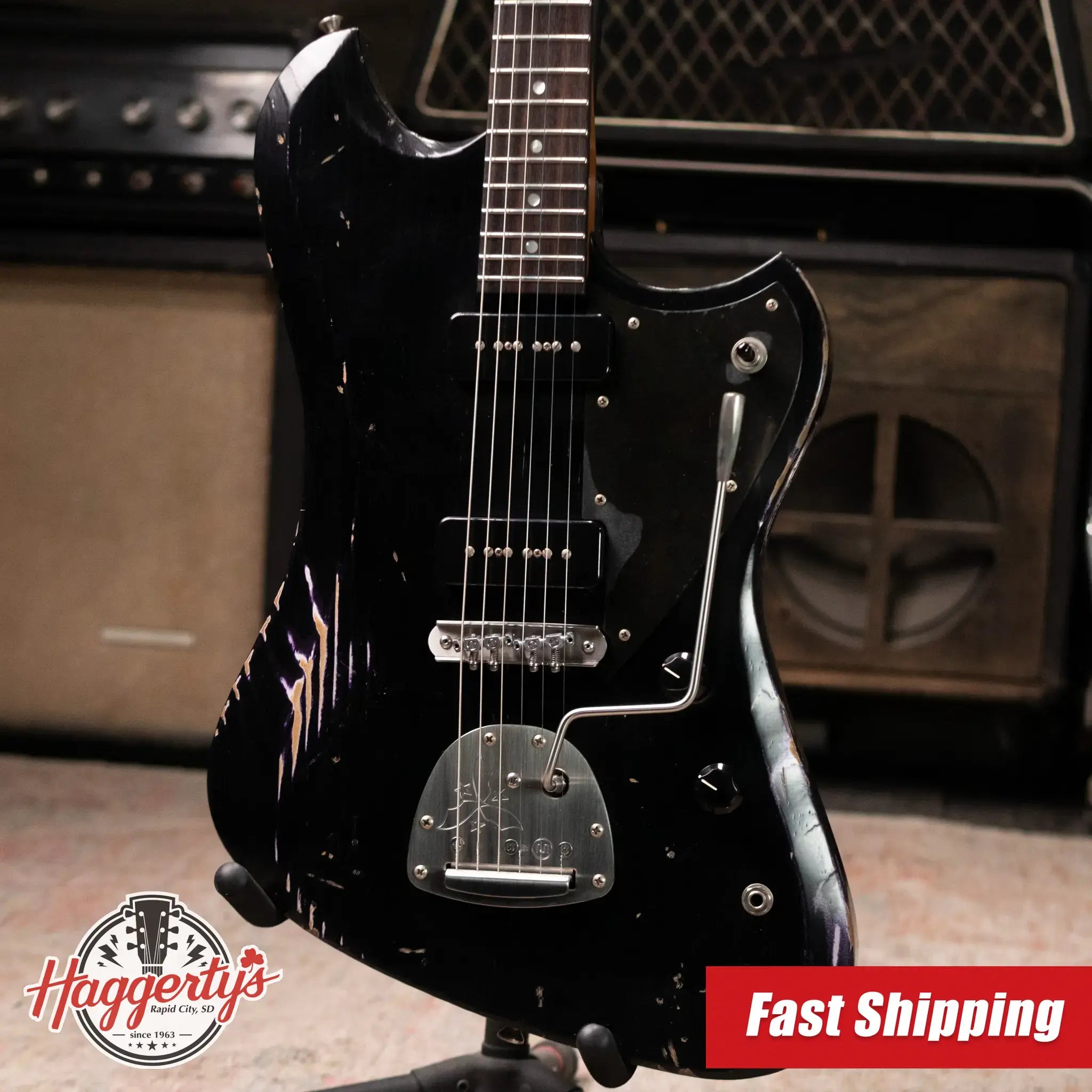 Novo Custom Voltur J Electric Guitar - Bull Black over Purple Stranger with Gig Bag