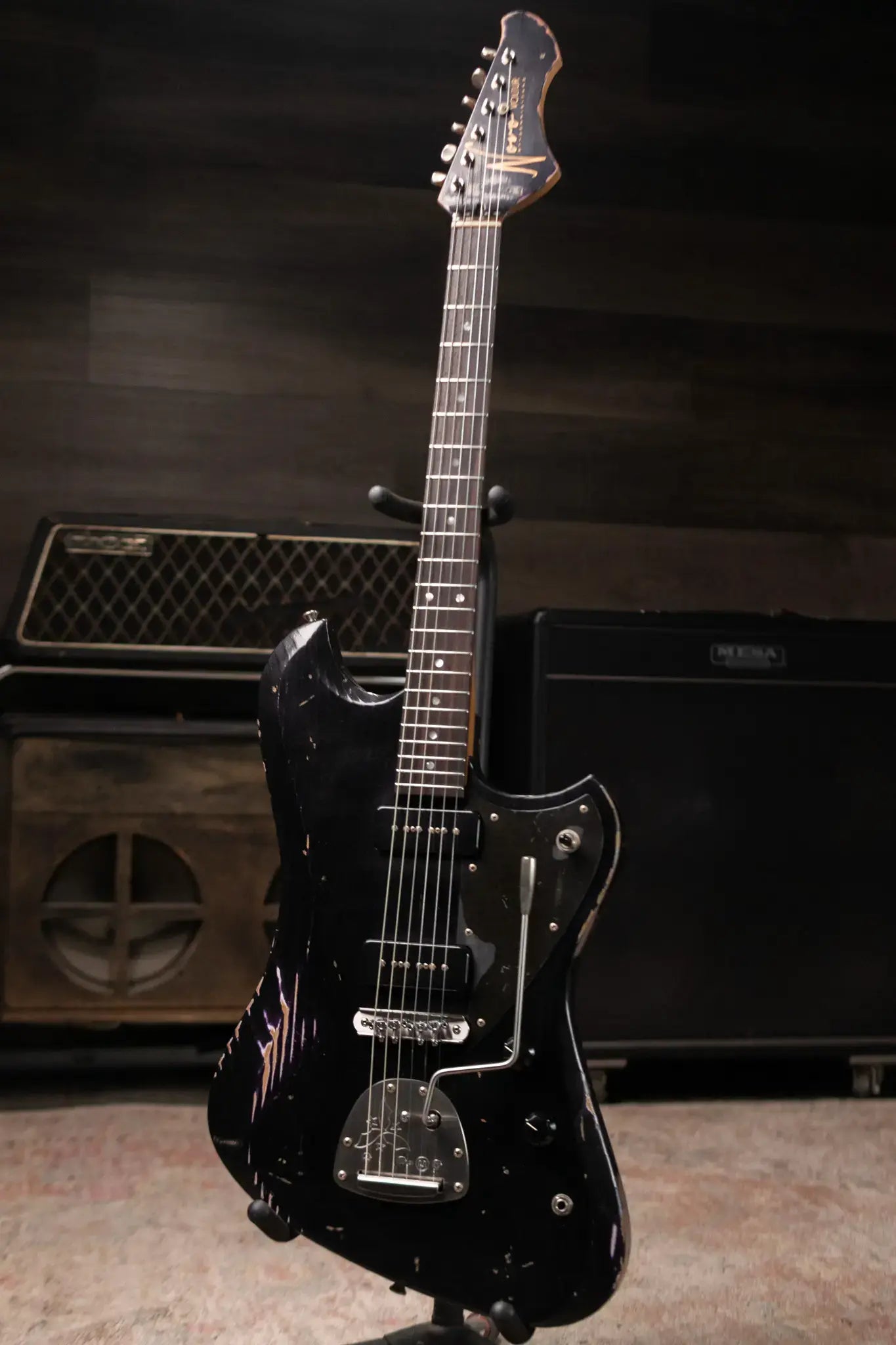 Novo Custom Voltur J Electric Guitar - Bull Black over Purple Stranger with Gig Bag