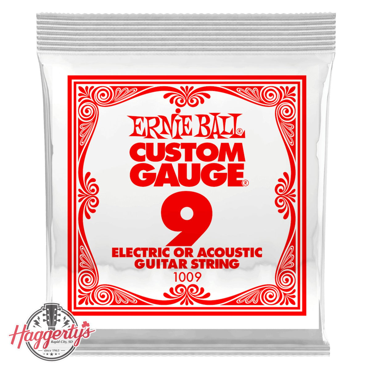 Ernie Ball .009 Plain Steel Electric or Acoustic Guitar Strings 6 Pack (1009)