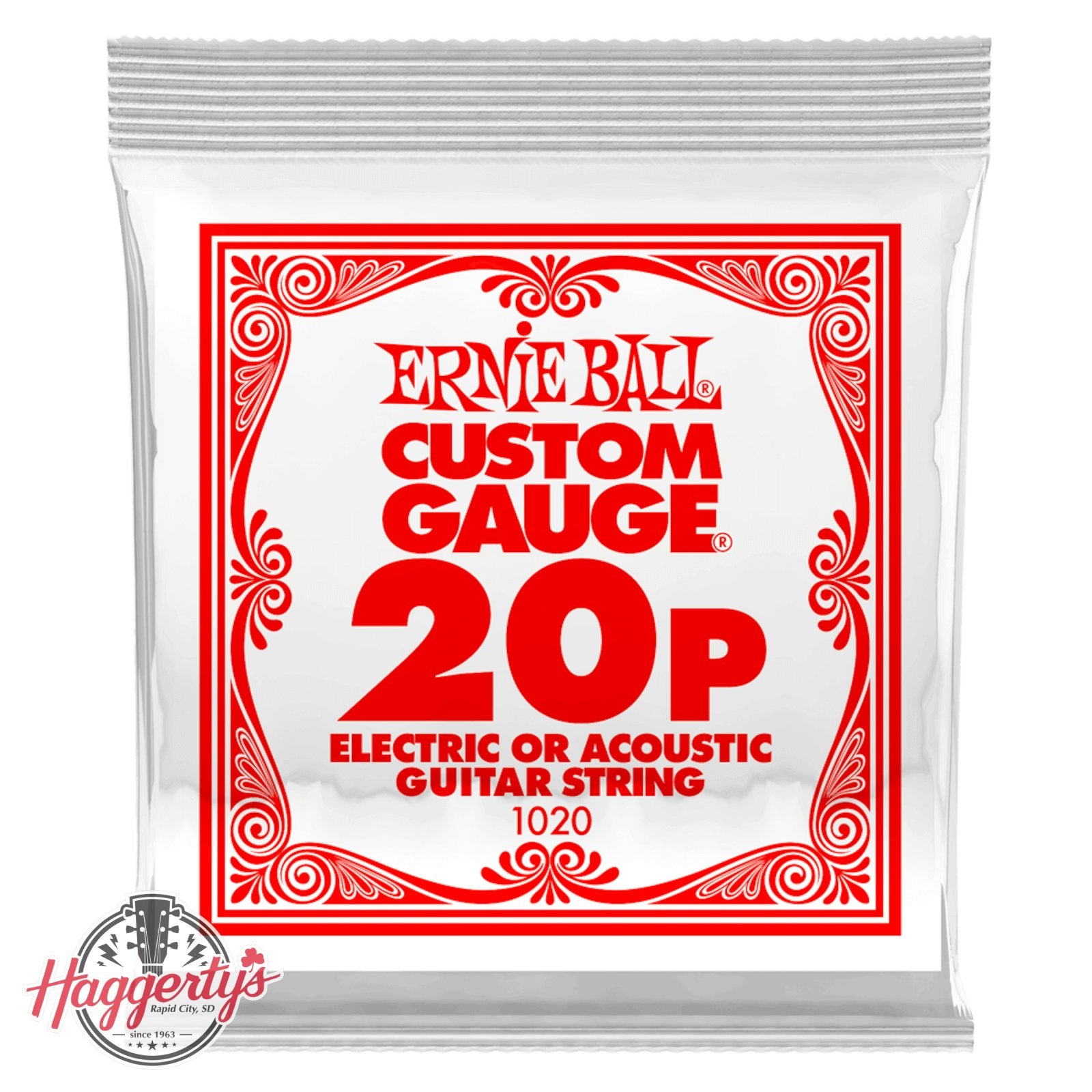 Ernie Ball P01020 .020 Plain Steel Electric or Acoustic Guitar Strings 6 Pack