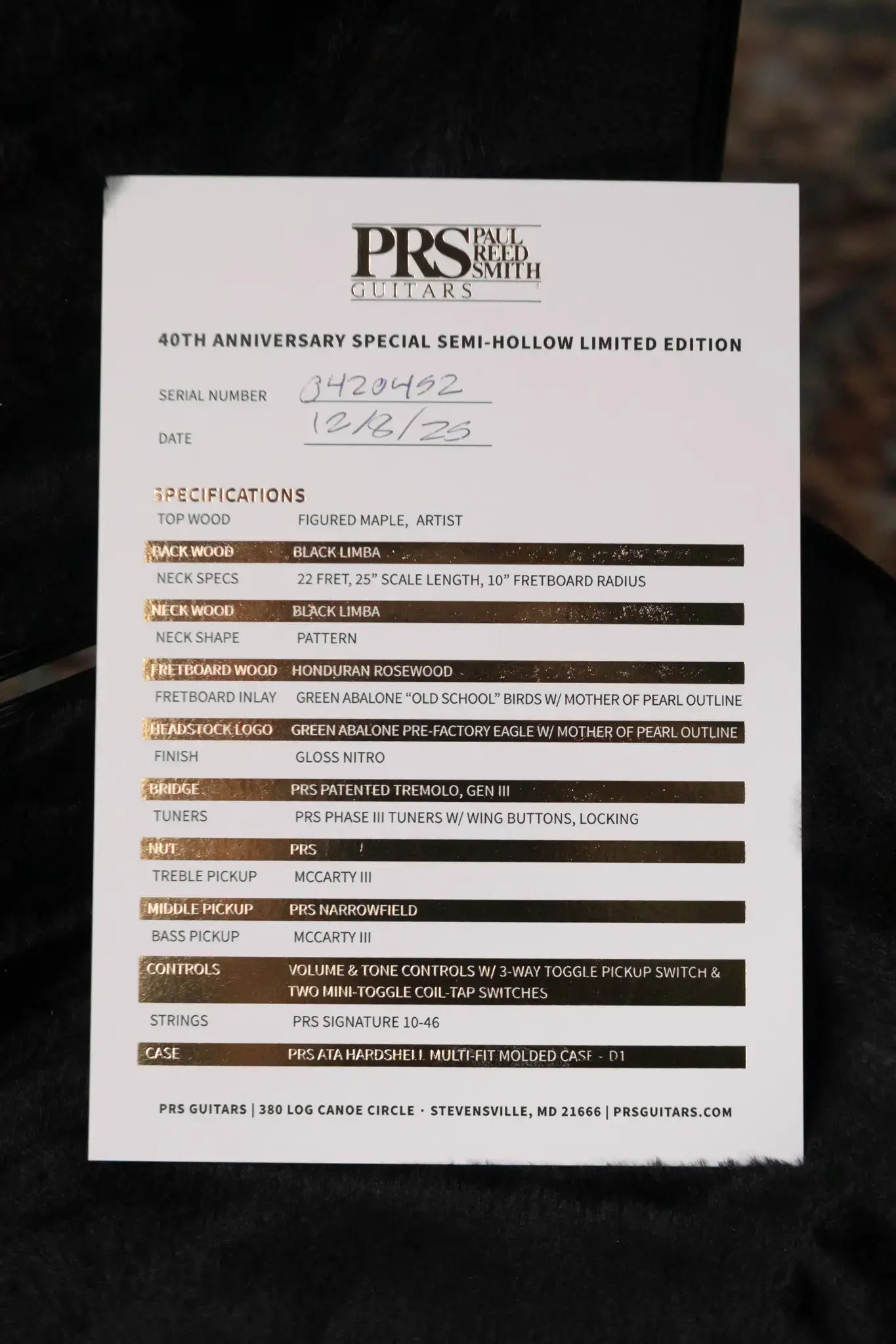 PRS 40th Anniversary Special Semi-Hollow Electric Guitar - Custom Color with Hardshell Case