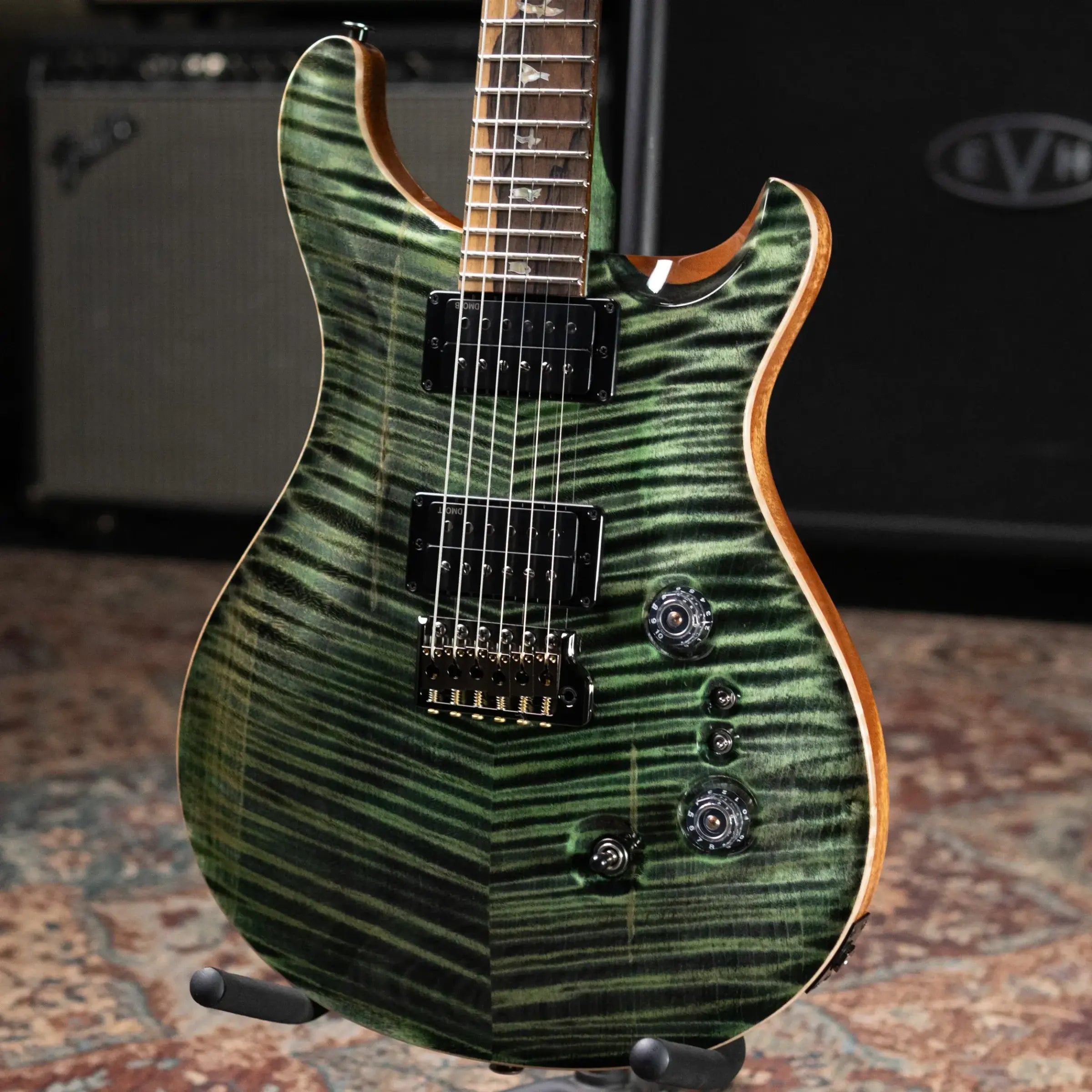 PRS Custom 24-08 Flame Maple 10-Top Electric Guitar - Sage with Stained Neck and Hardshell Case