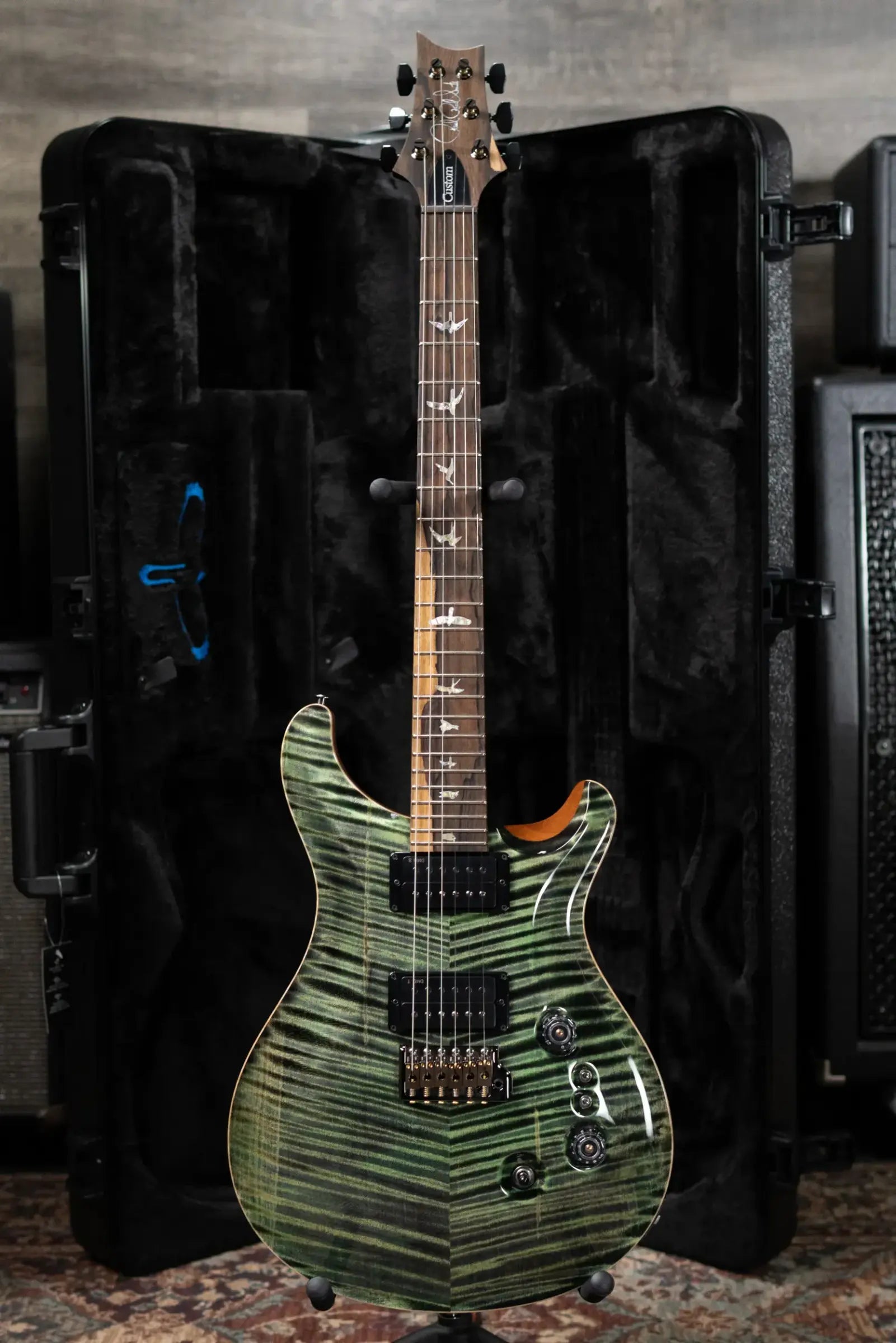 PRS Custom 24-08 Flame Maple 10-Top Electric Guitar - Sage with Stained Neck and Hardshell Case