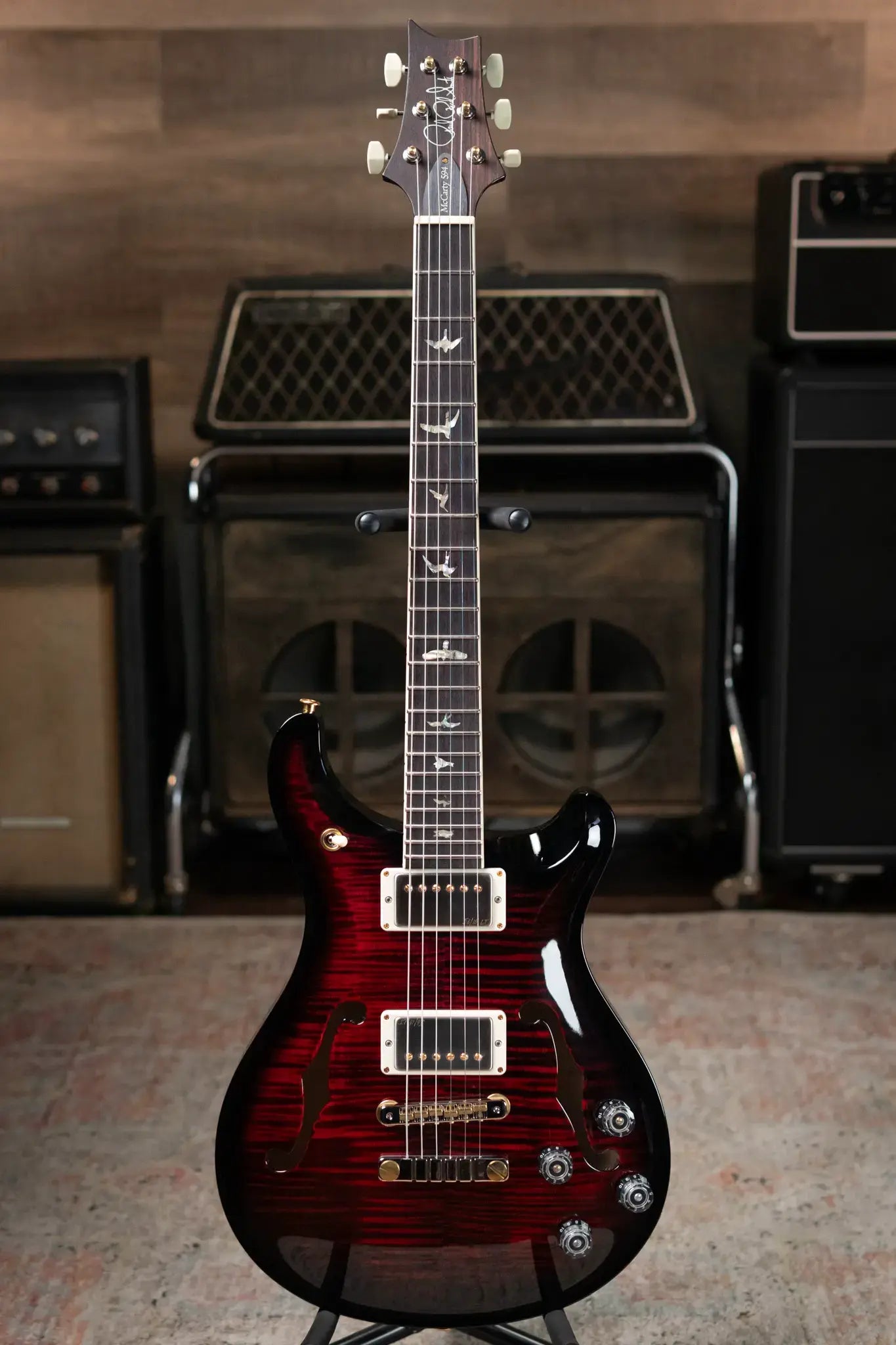 PRS McCarty 594 Hollowbody II Flame Maple 10-Top -  Fire Red Smokewrap Burst with Hardshell Case