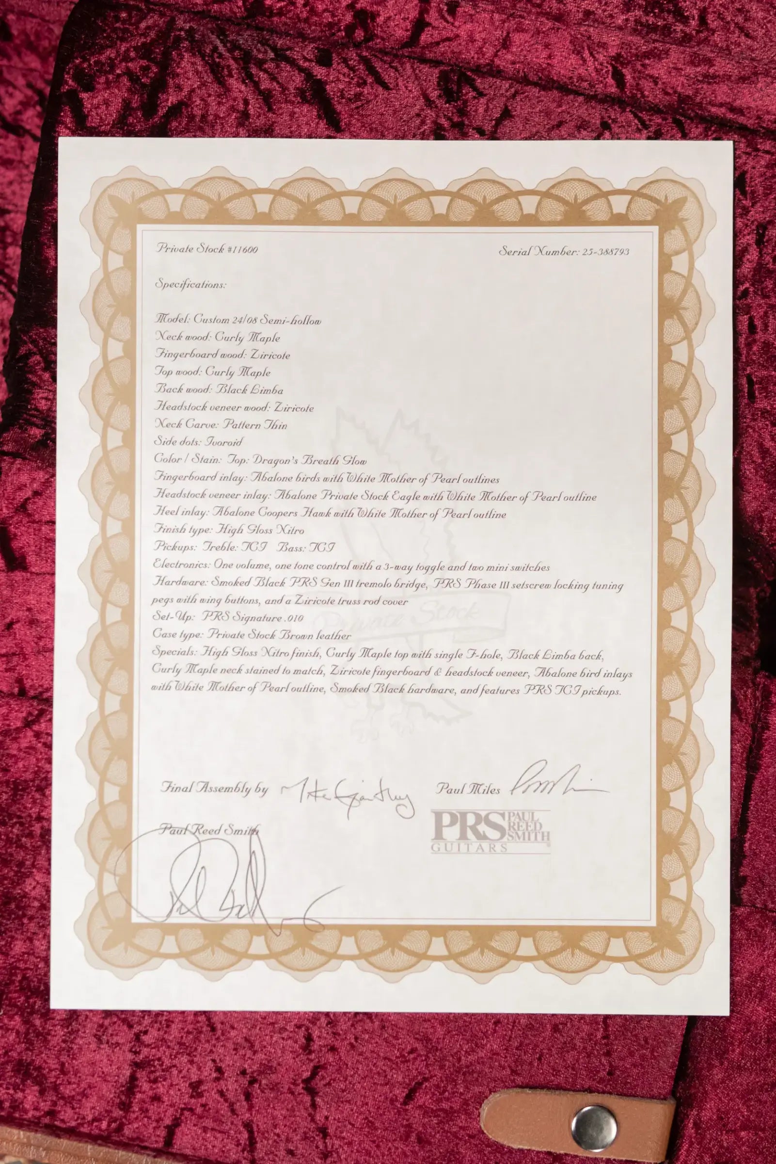 PRS Private Stock Custom 24-08 Semi-Hollow Electric Guitar Dragon's Breath Glow with Hardshell Case - Used