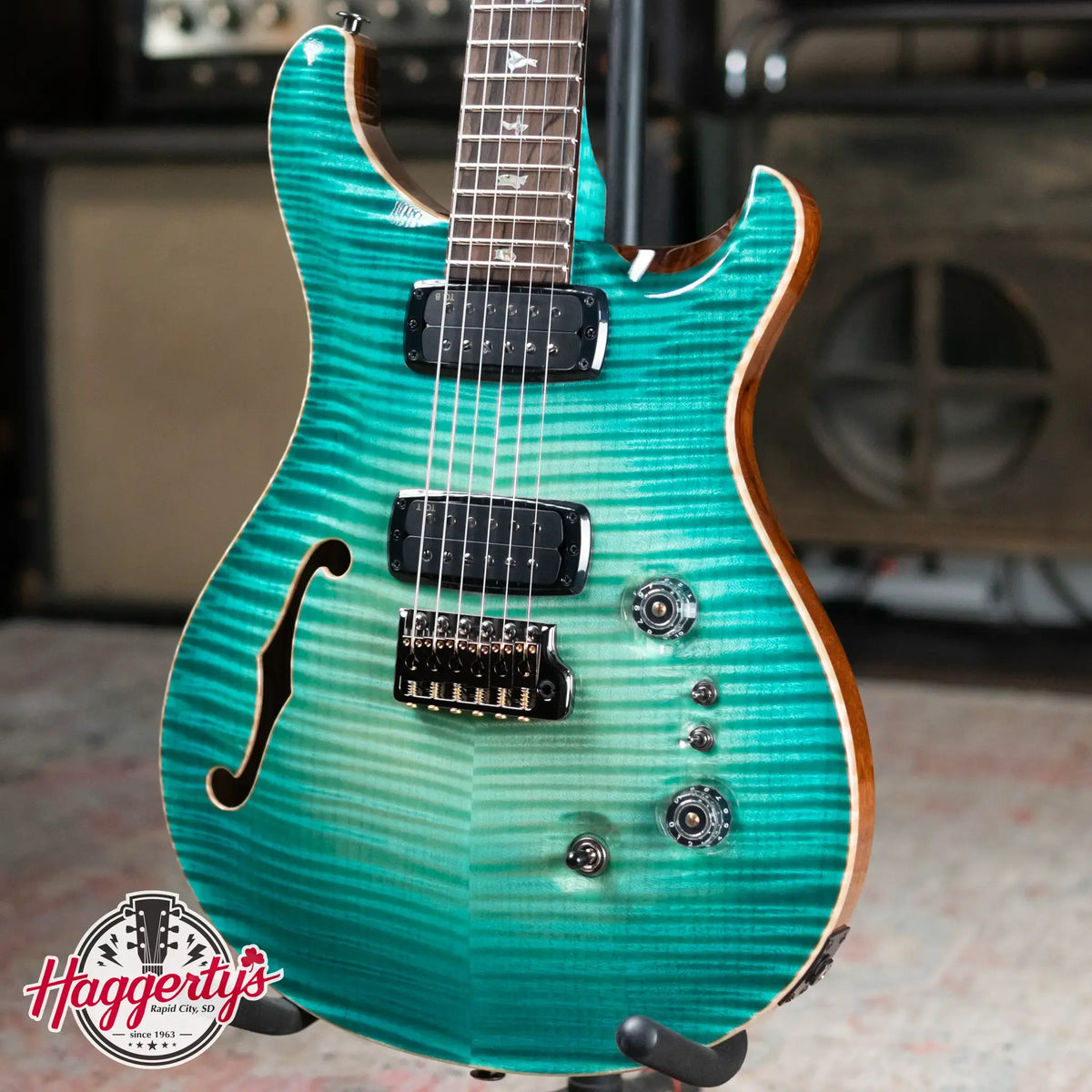 PRS Private Stock Custom 24-08 Semi-Hollow Electric Guitar - Bahamian Blue Glow with Hardshell Case