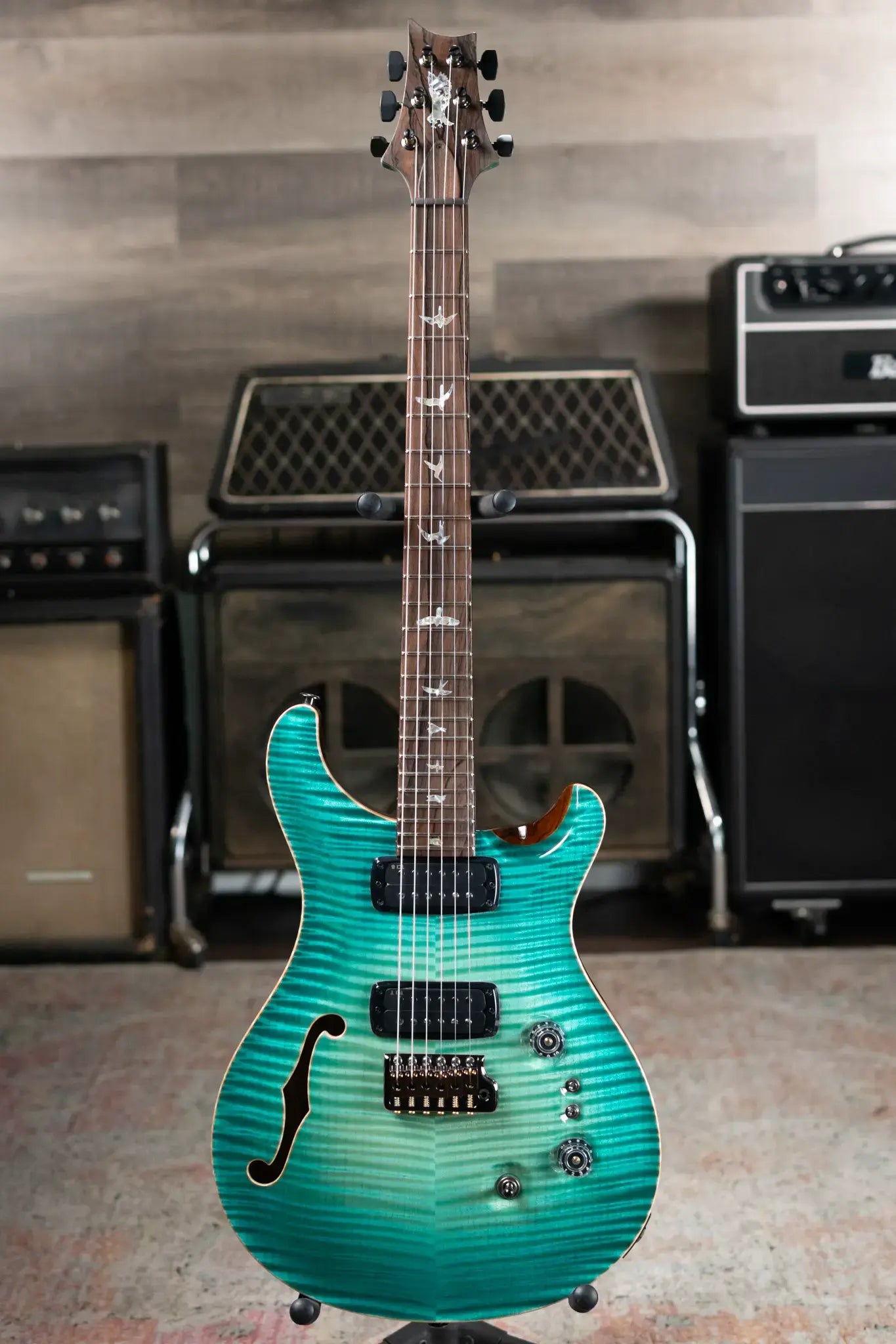 PRS Private Stock Custom 24-08 Semi-Hollow Electric Guitar - Bahamian Blue Glow with Hardshell Case