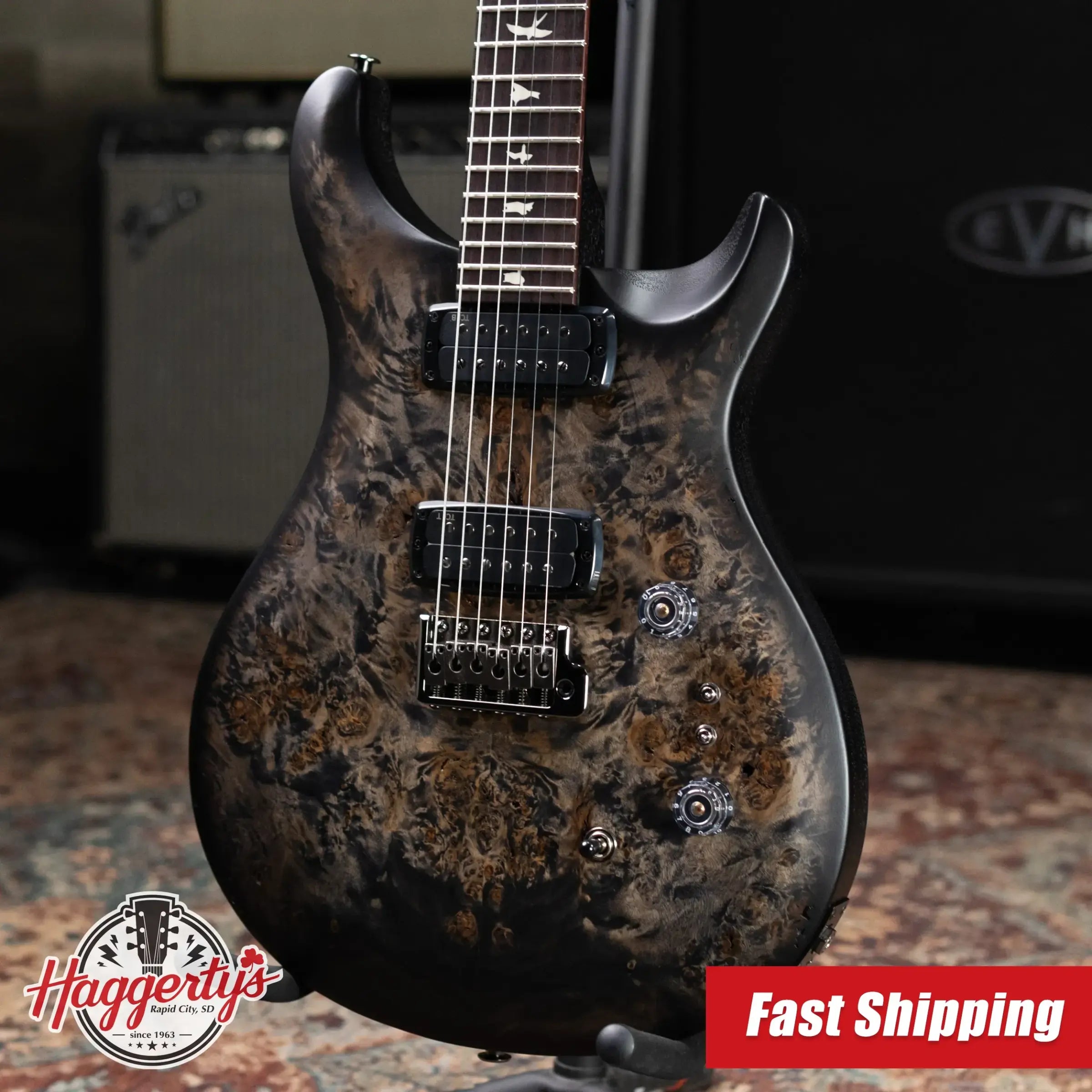 PRS S2 LTD Edition Custom 24-08 Poplar Burl Top Electric Guitar - Satin Charcoal Burst with Gig Bag