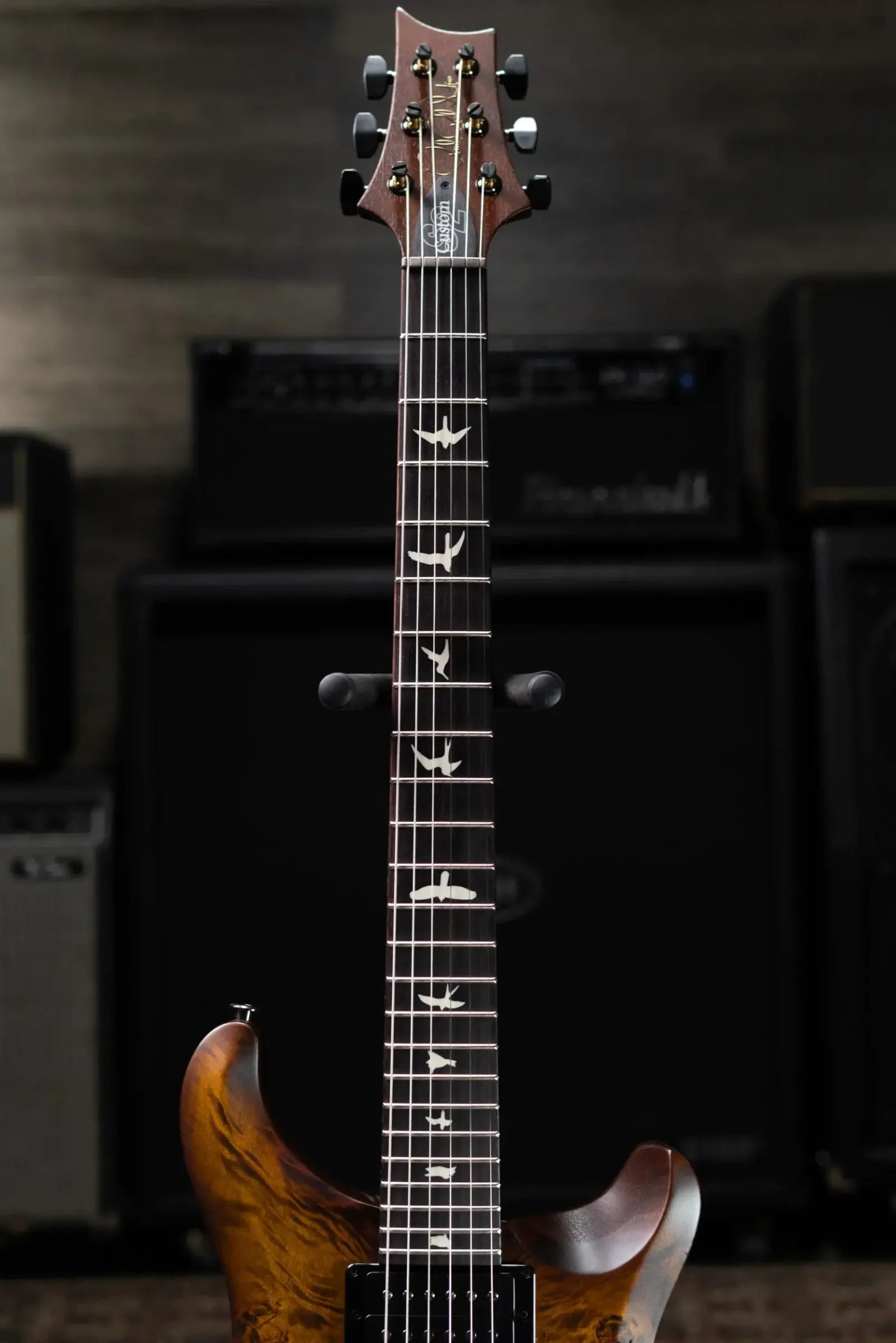 PRS S2 LTD Edition Custom 24 Poplar Burl Top Electric Guitar - Satin Black Gold Burst with Gig Bag