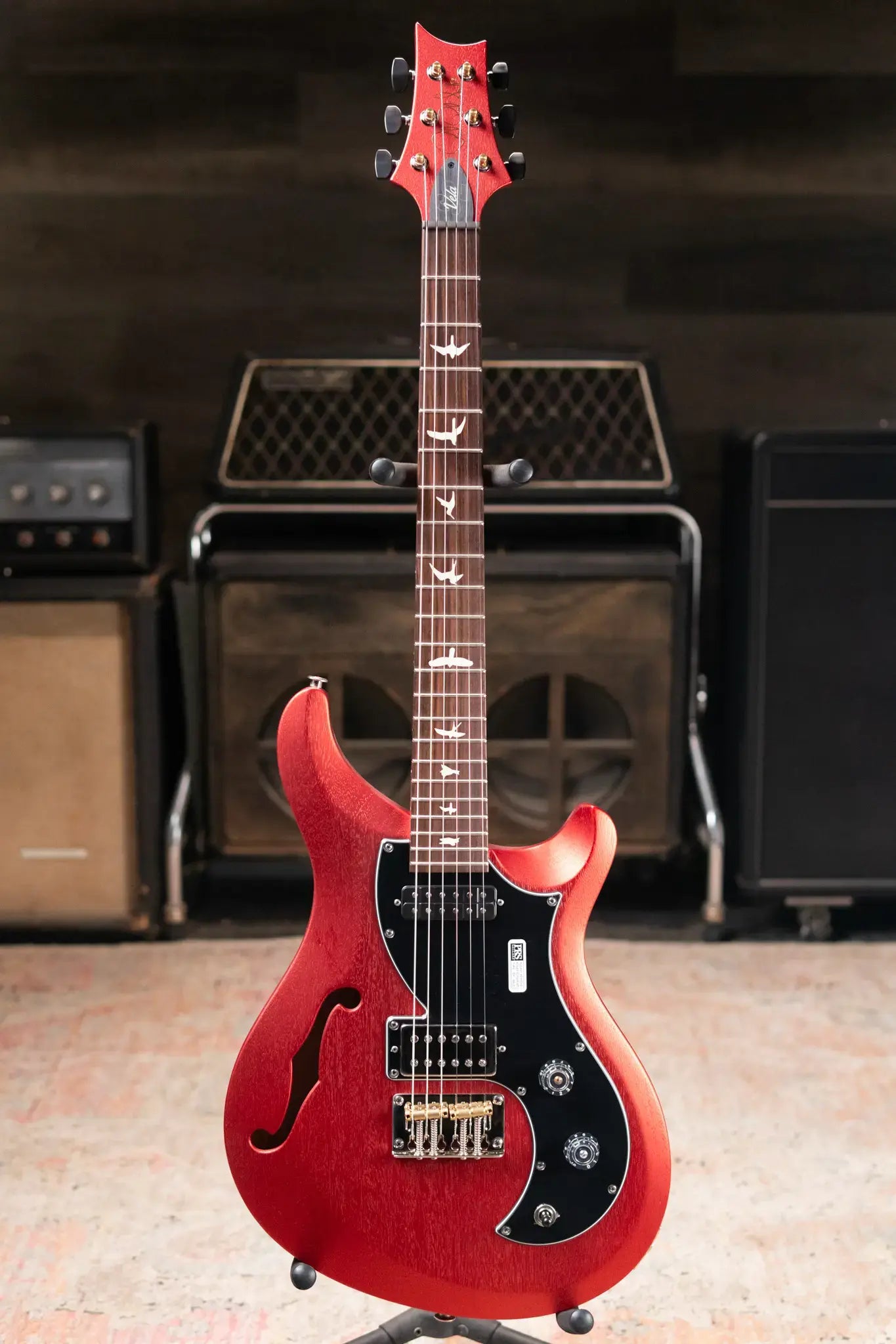 PRS S2 Vela Semi-Hollow Satin Electric Guitar - Red Apple Metallic with Gig Bag