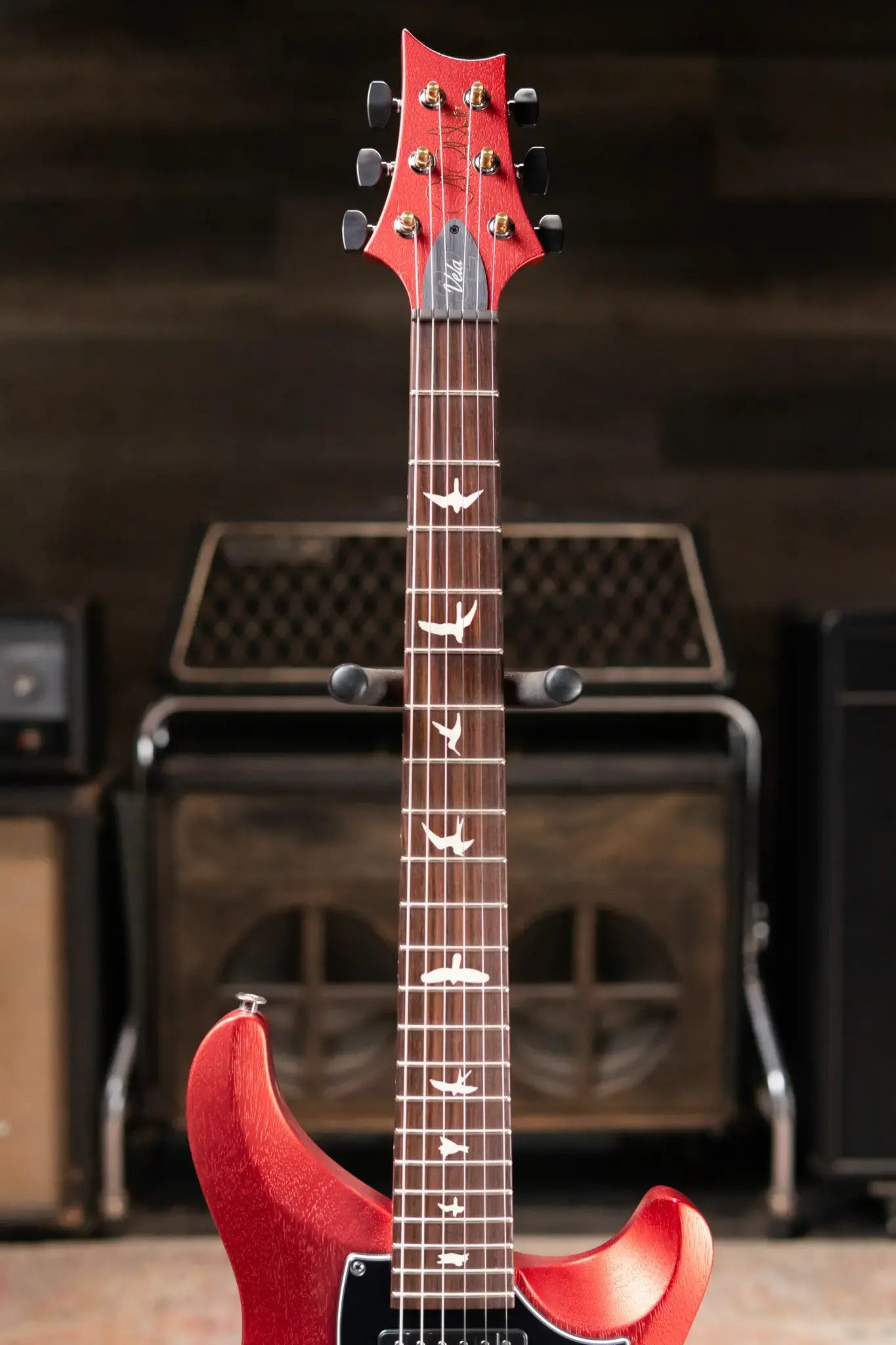 PRS S2 Vela Semi-Hollow Satin Electric Guitar - Red Apple Metallic with Gig Bag