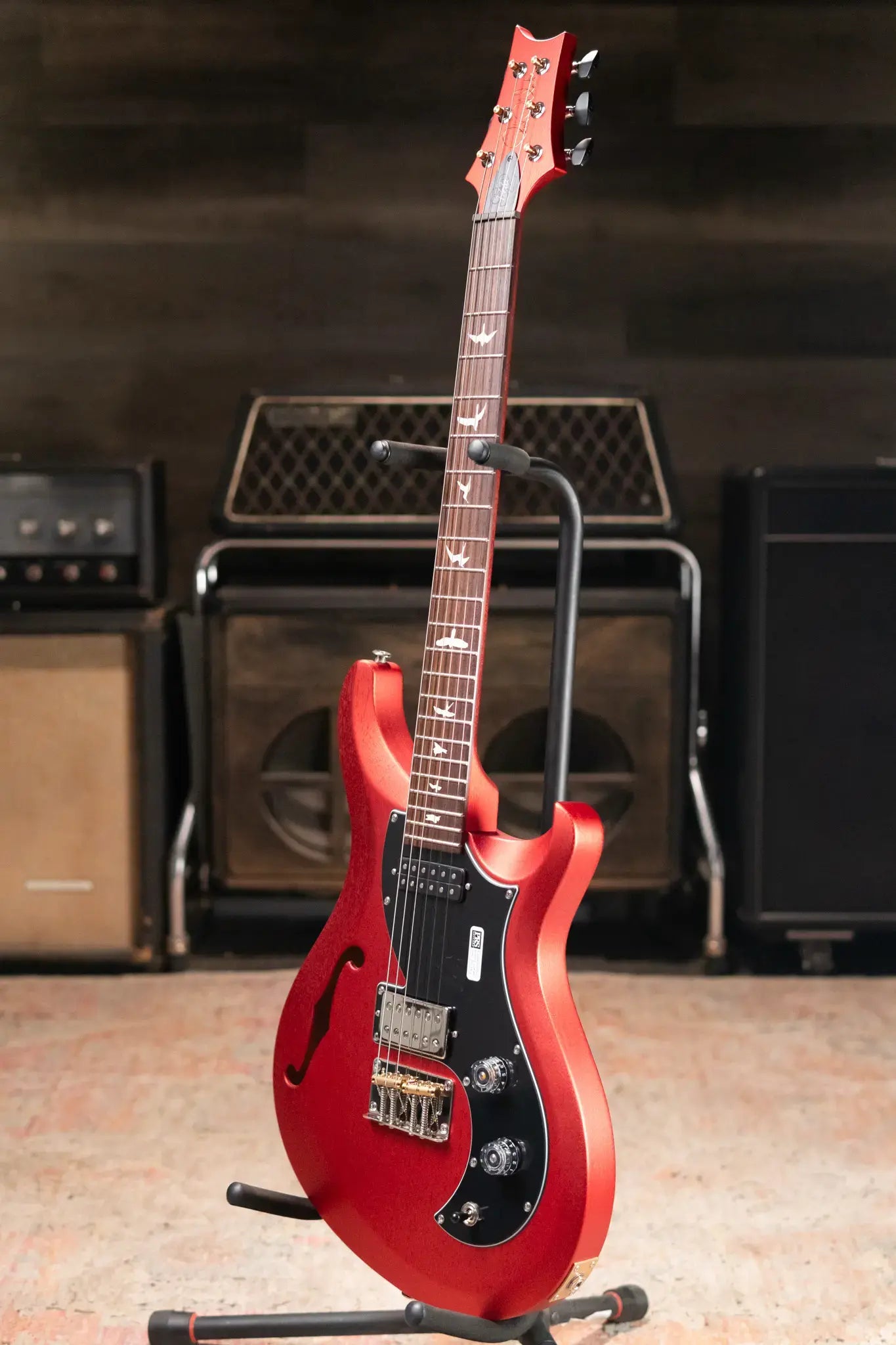 PRS S2 Vela Semi-Hollow Satin Electric Guitar - Red Apple Metallic with Gig Bag