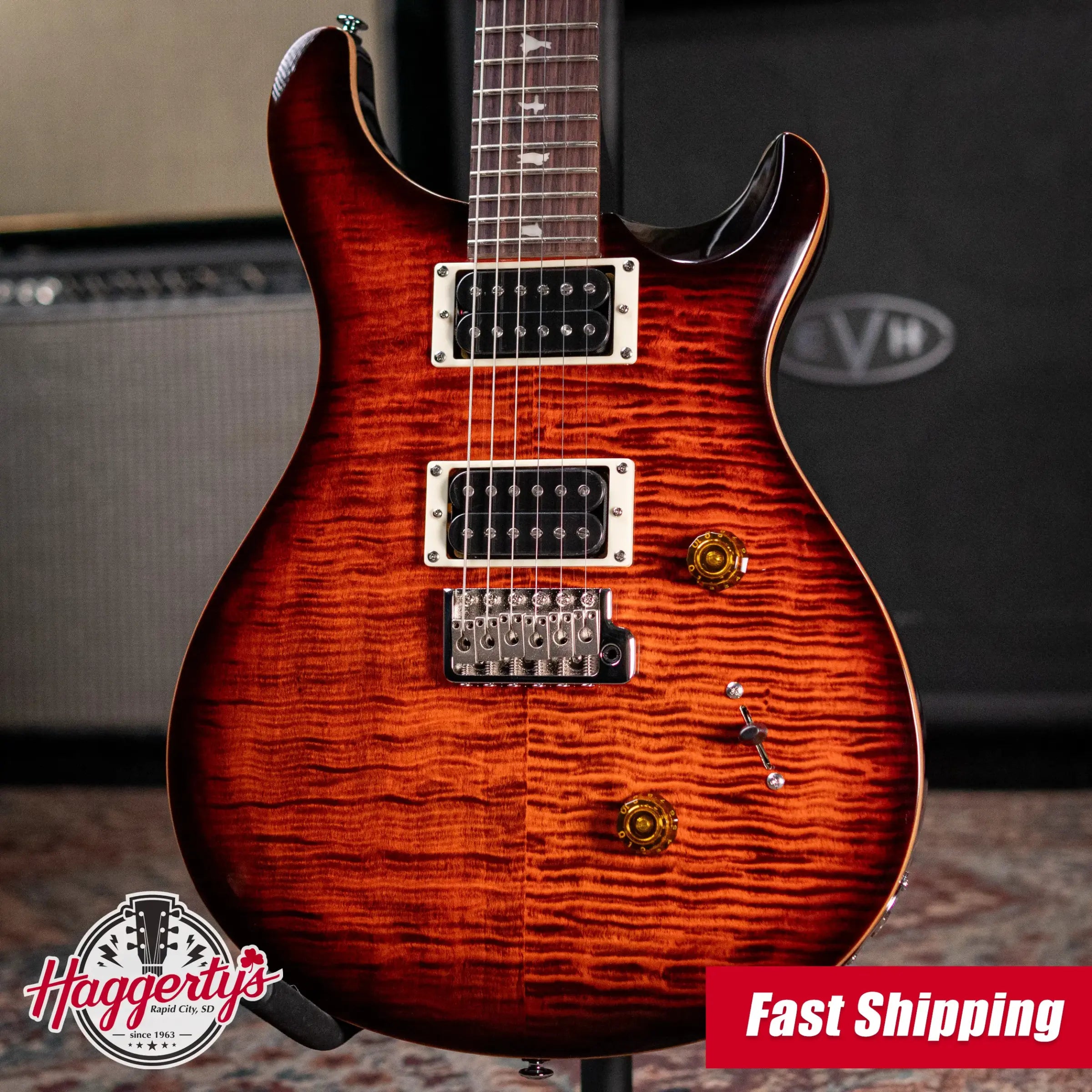 PRS SE Custom 24 Electric Guitar - Orange Tiger Smokeburst with Gig Bag