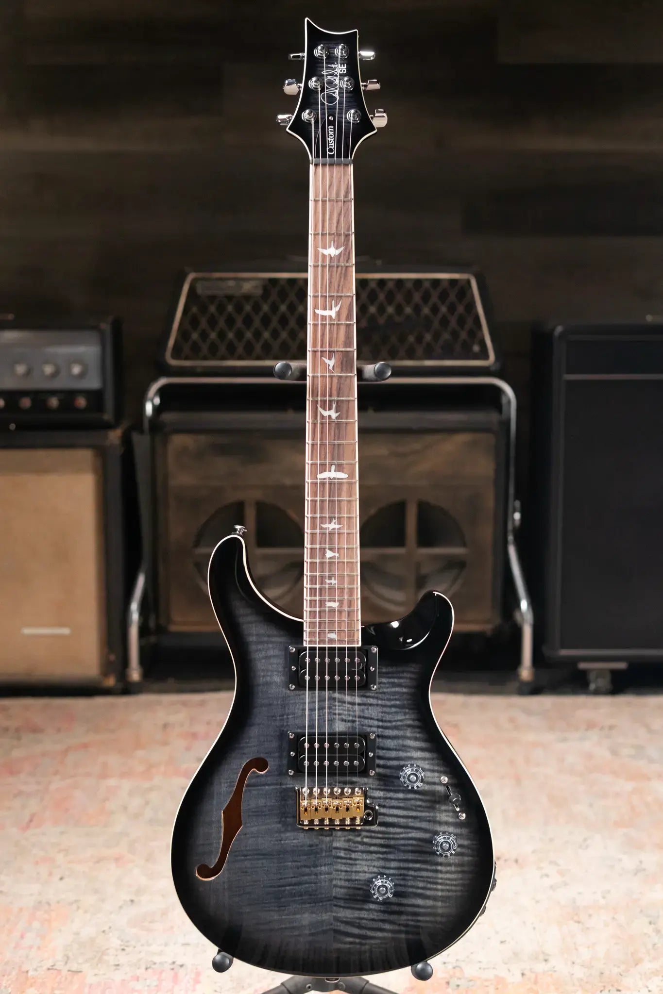 PRS SE Custom 24 Semi-Hollow Piezo Electric Guitar - Charcoal Burst with Gig Bag