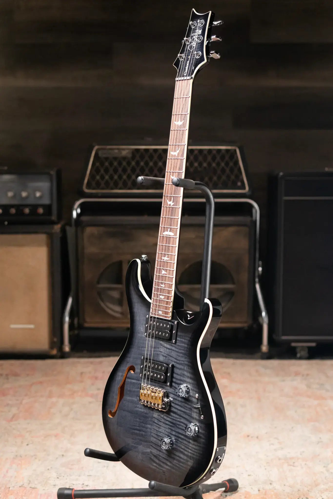 PRS SE Custom 24 Semi-Hollow Piezo Electric Guitar - Charcoal Burst with Gig Bag