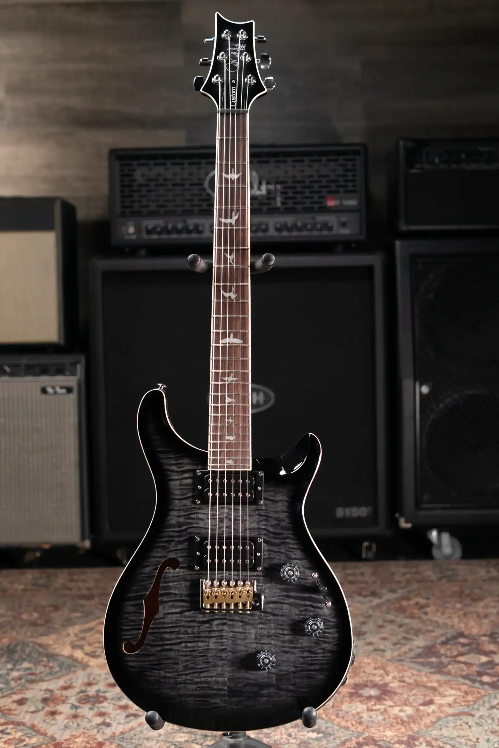 PRS SE Custom 24 Semi-Hollow Piezo Electric Guitar - Charcoal Burst with Gig Bag