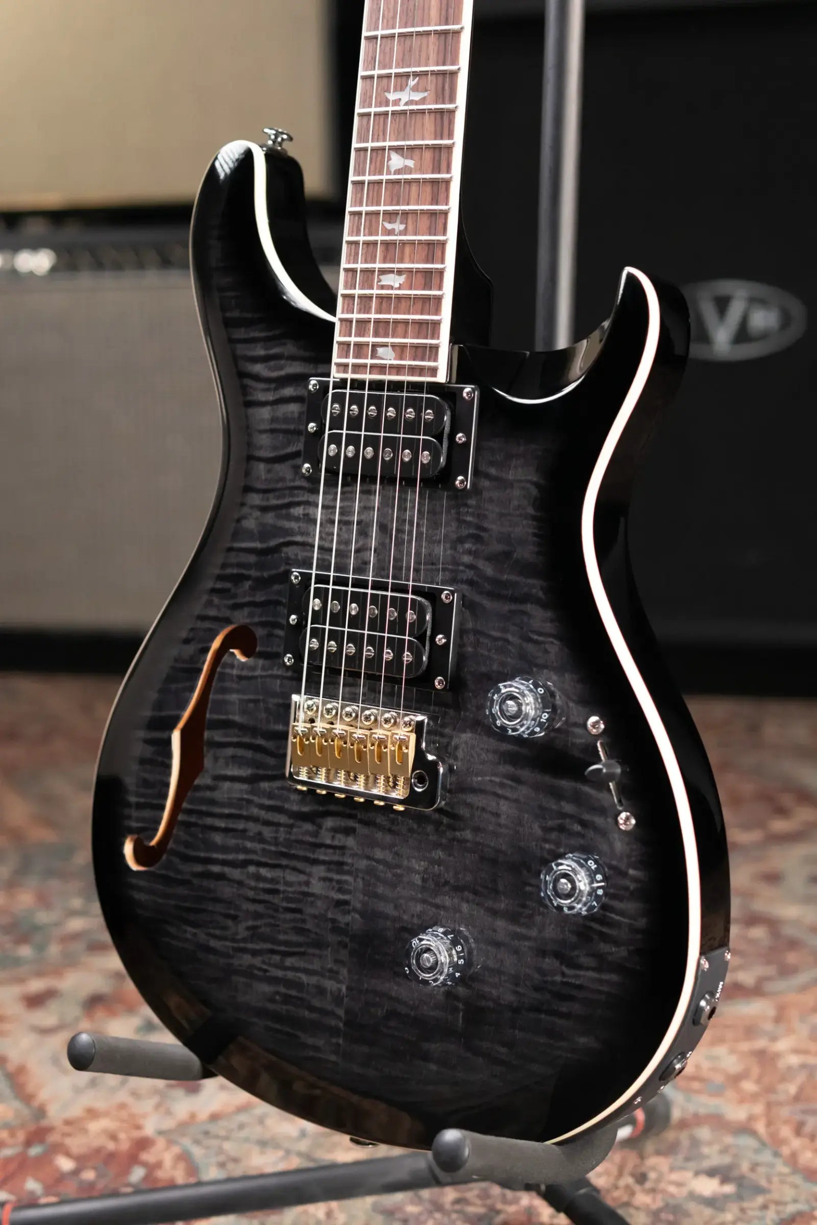 PRS SE Custom 24 Semi-Hollow Piezo Electric Guitar - Charcoal Burst with Gig Bag