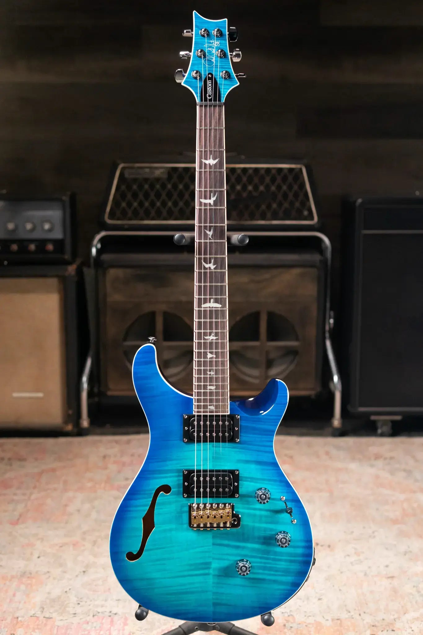 PRS SE Custom 24 Semi-Hollow Piezo Electric Guitar - Lake Blue with Gig Bag