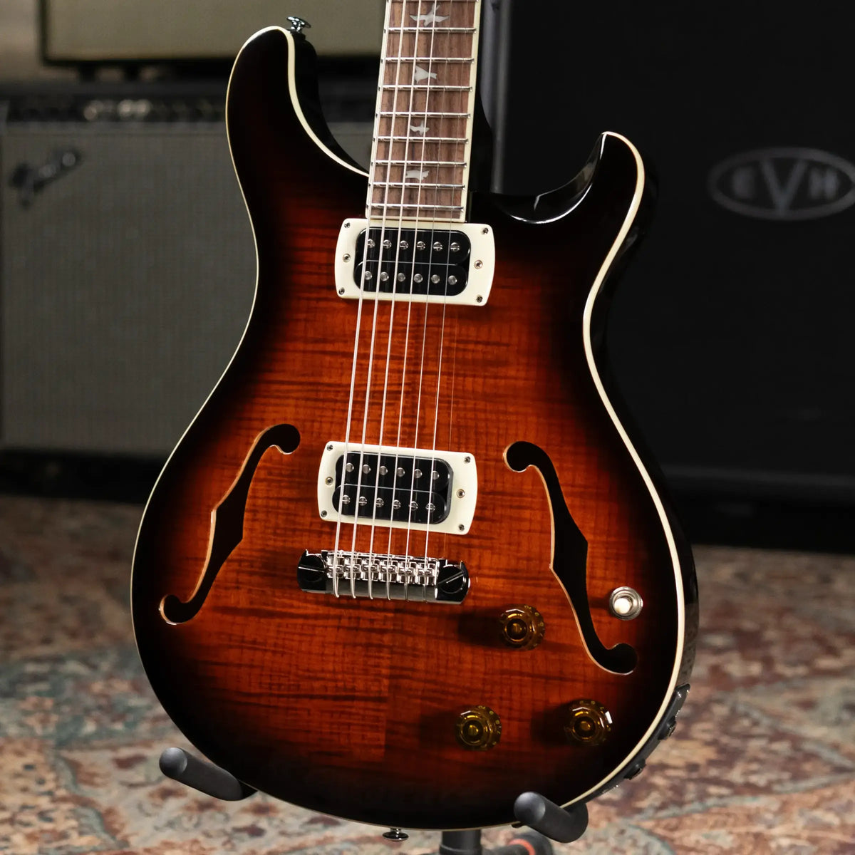 PRS SE Ed Sheeran Hollowbody I Baritone Piezo Electric Guitar - Orange Tiger Smokeburst with Gig Bag
