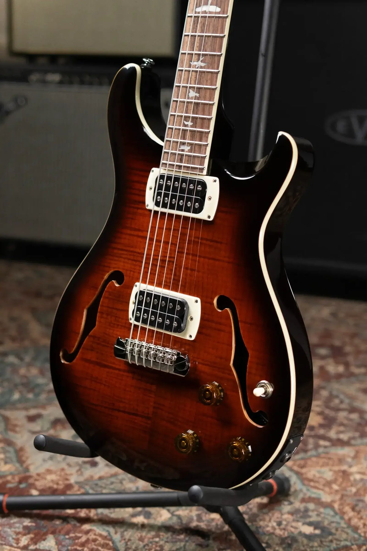 PRS SE Ed Sheeran Hollowbody I Baritone Piezo Electric Guitar - Orange Tiger Smokeburst with Gig Bag