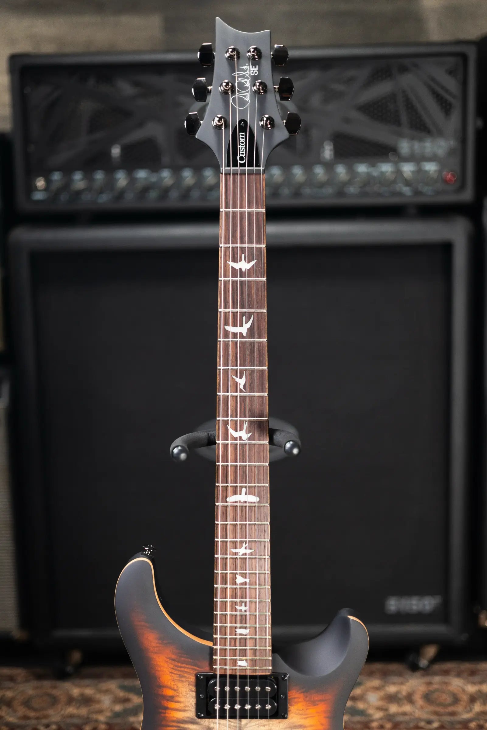 PRS SE "Exotic" Custom 24-08 Poplar Burl Electric Guitar - Charcoal Cherry Midnight Burst with Gig Bag