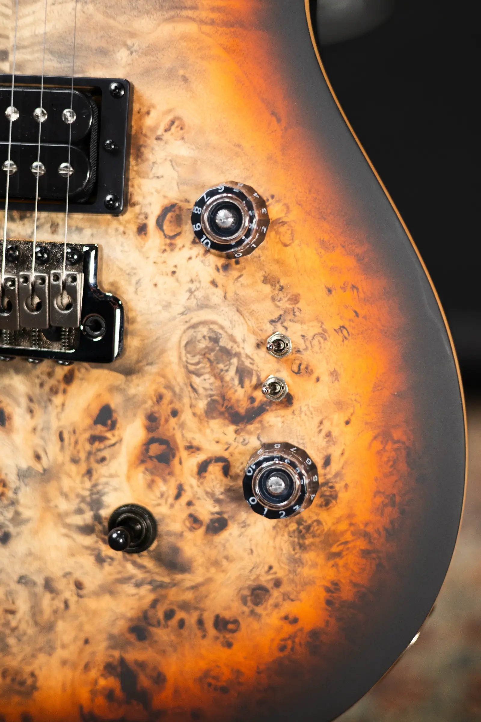 PRS SE "Exotic" Custom 24-08 Poplar Burl Electric Guitar - Charcoal Cherry Midnight Burst with Gig Bag