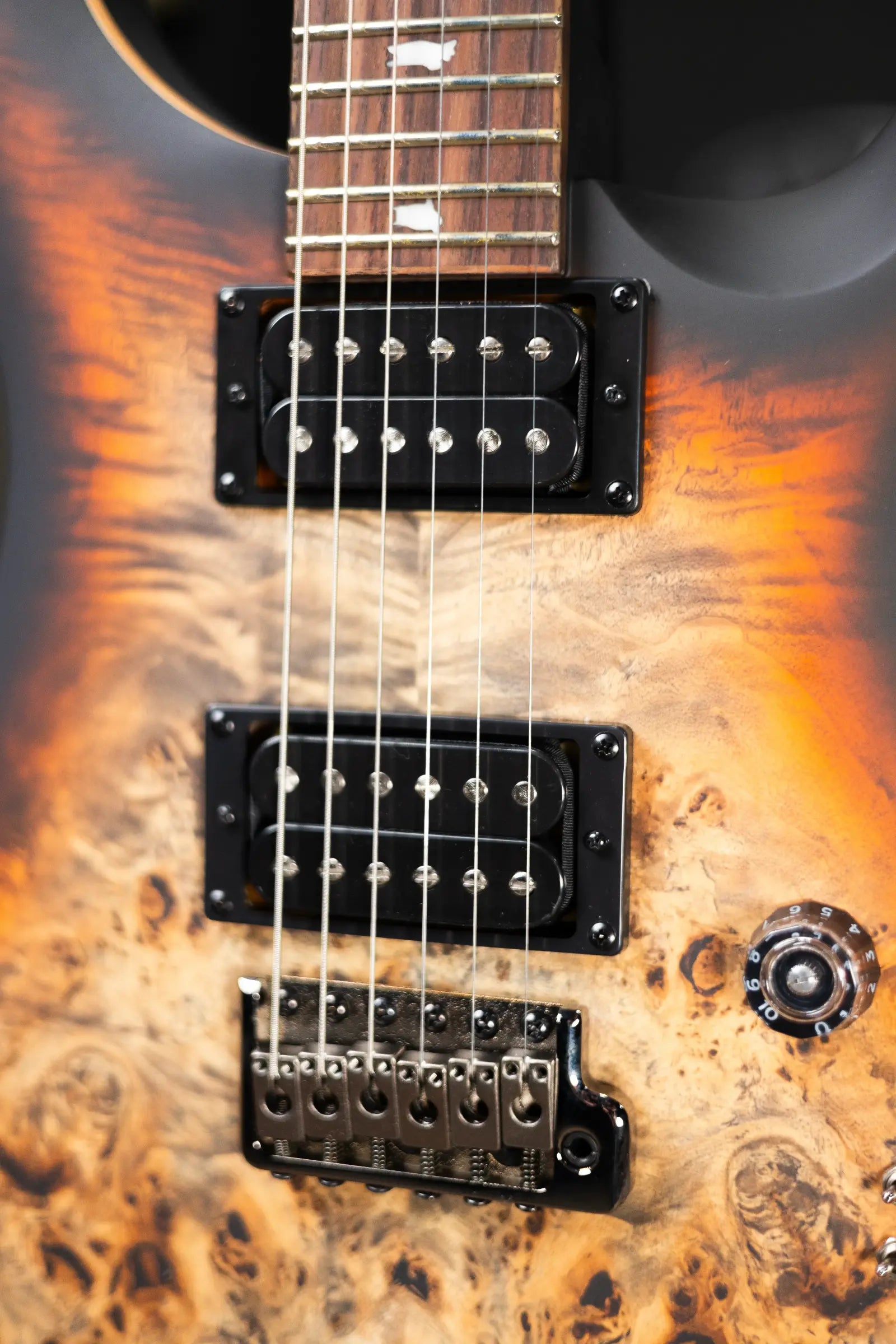 PRS SE "Exotic" Custom 24-08 Poplar Burl Electric Guitar - Charcoal Cherry Midnight Burst with Gig Bag