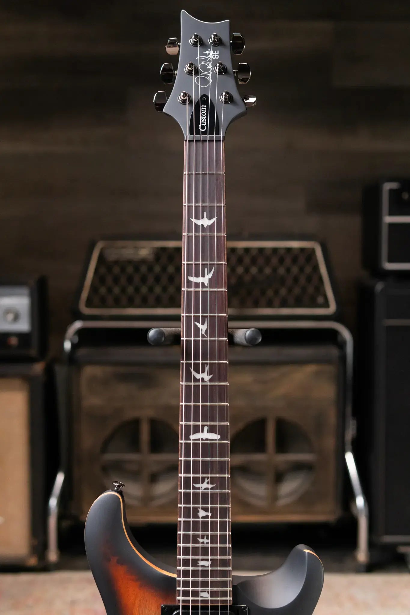 PRS SE "Exotic" Custom 24-08 Poplar Burl Electric Guitar - Charcoal Cherry Midnight Burst with Gig Bag