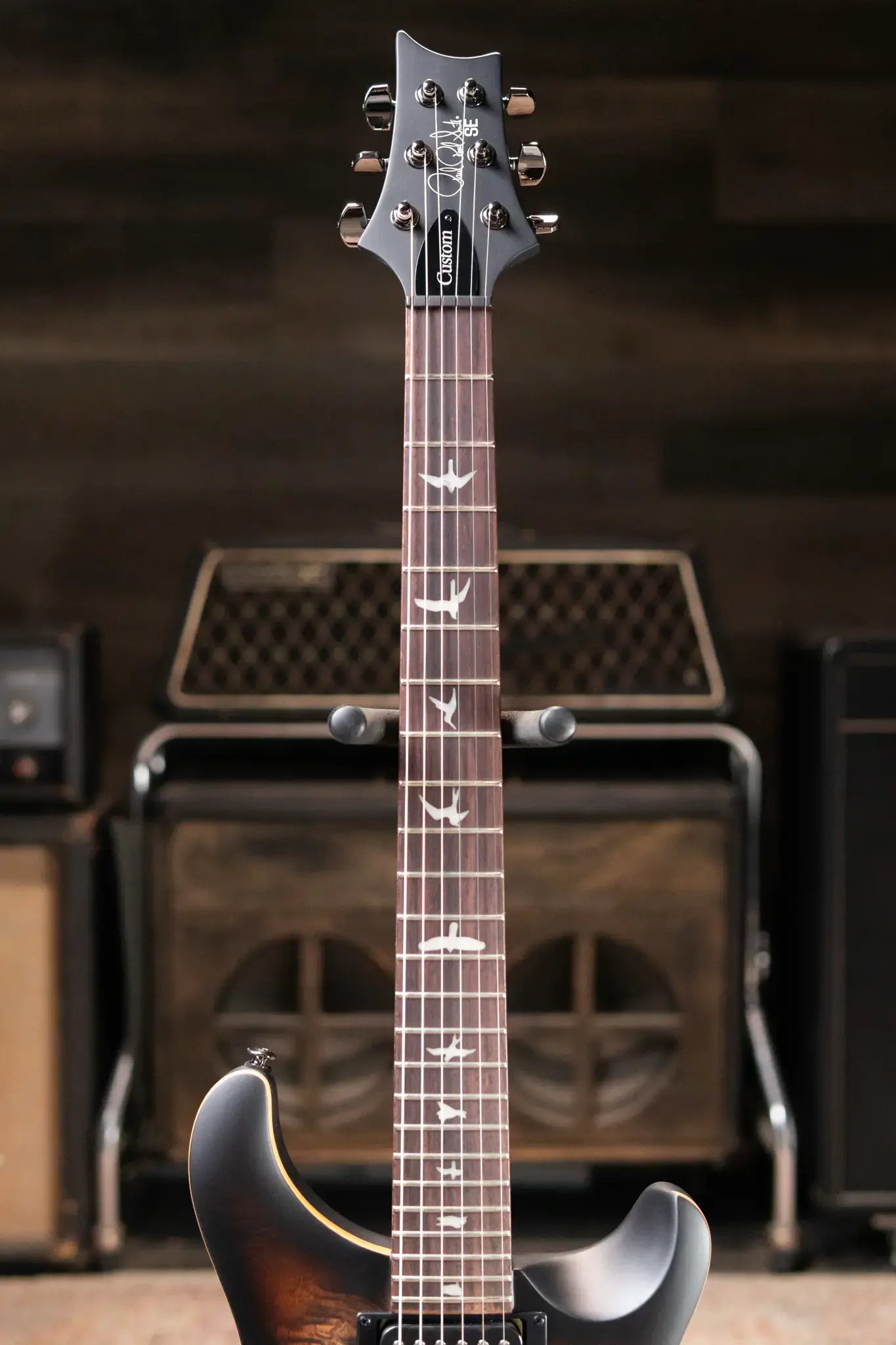 PRS SE "Exotic" Custom 24-08 Poplar Burl Electric Guitar - Charcoal Cherry Midnight Burst with Gig Bag