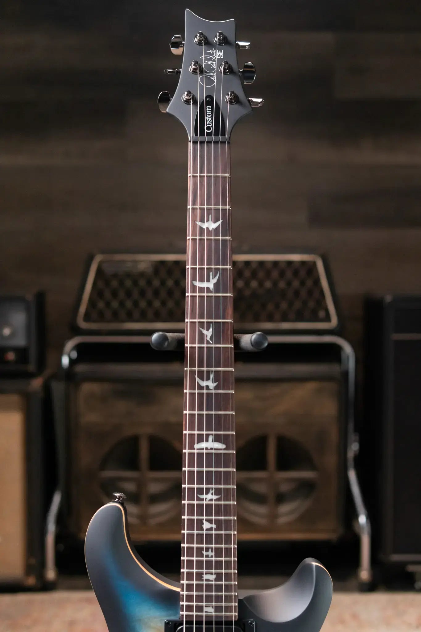PRS SE "Exotic" Custom 24-08 Poplar Burl Electric Guitar - Lake Blue Midnight Burst with Gig Bag