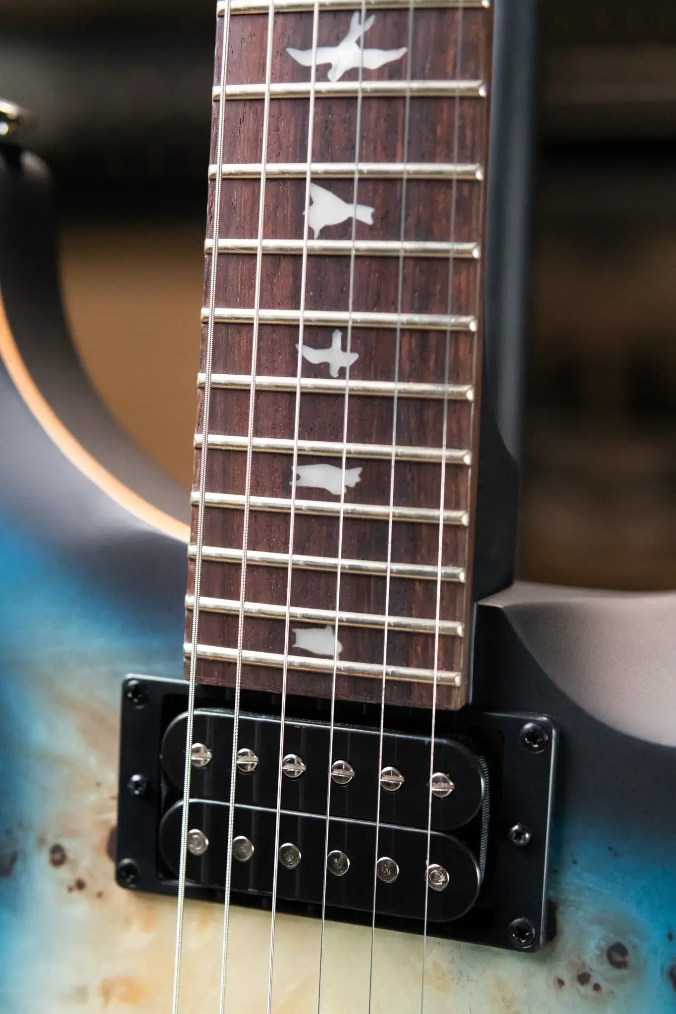 PRS SE "Exotic" Custom 24-08 Poplar Burl Electric Guitar - Lake Blue Midnight Burst with Gig Bag