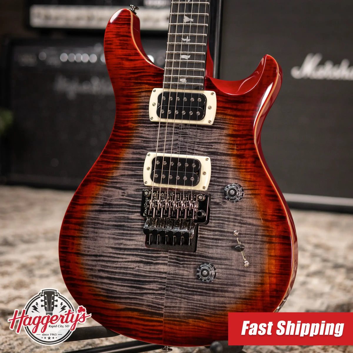 PRS SE "Floyd" Custom 24 Electric Guitar - Charcoal Cherry Burst with Gig Bag - Demo