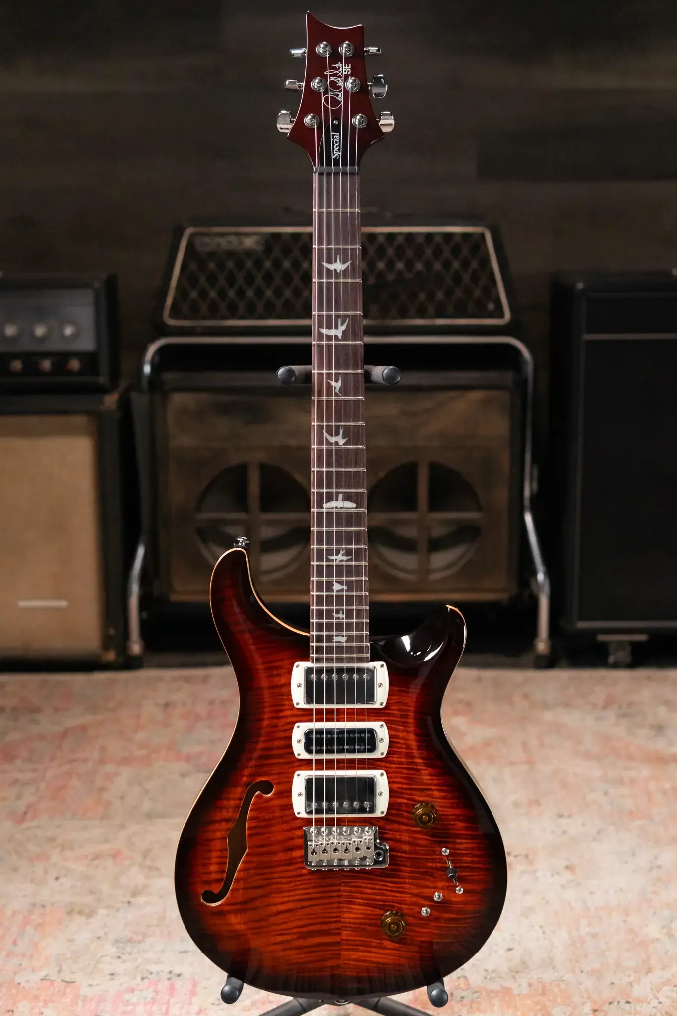 PRS SE Special Semi-hollow Electric Guitar - Orange Tiger Smokeburst with Gig Bag