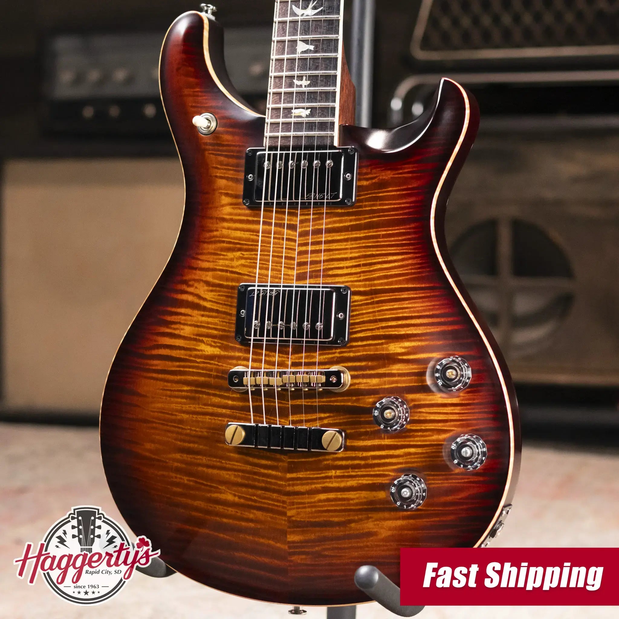 PRS Wood Library McCarty 594 Electric Guitar Satin Black Gold Burst with Hardshell Case - Used