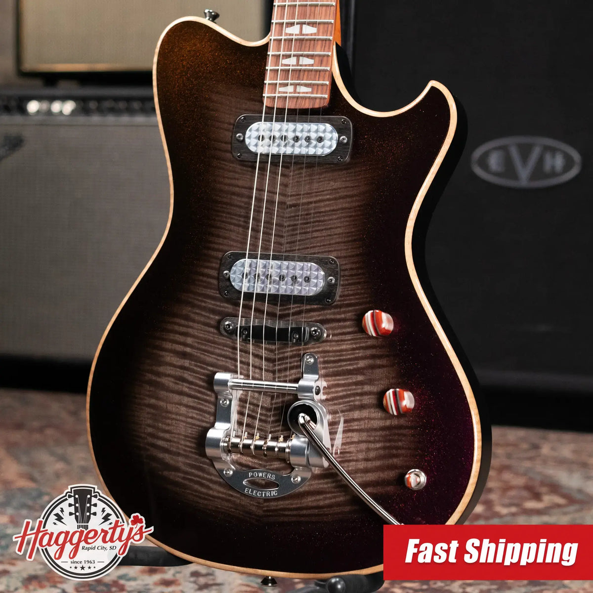 Powers Electric A-Type NAMM 2026 Hollow Body Electric Guitar - Chroma Silver Cranberry with Gig Bag - Demo