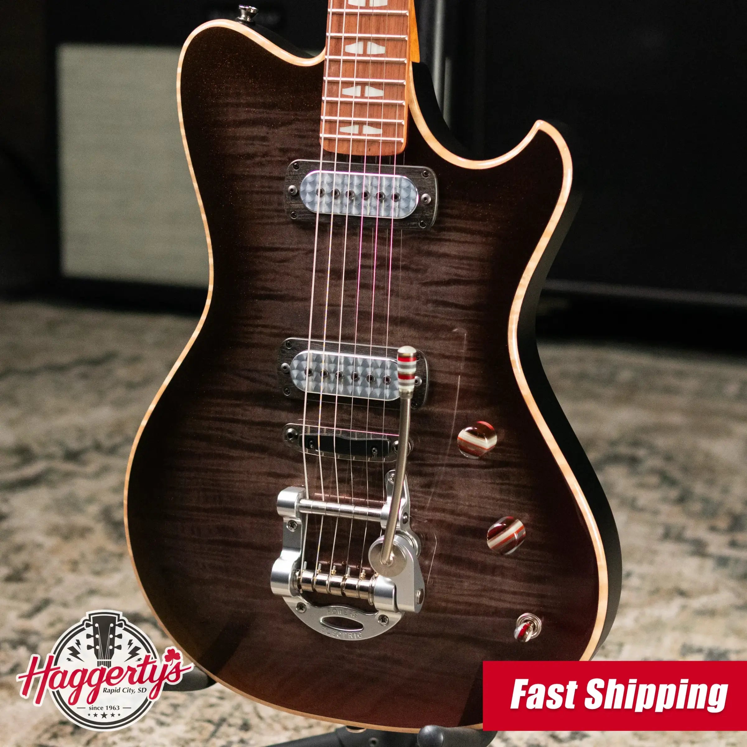 Powers Electric A-Type FF42 NAMM 2026 Hollow Body Electric Guitar - Select Maple Chroma Silver Cranberry with Gig Bag