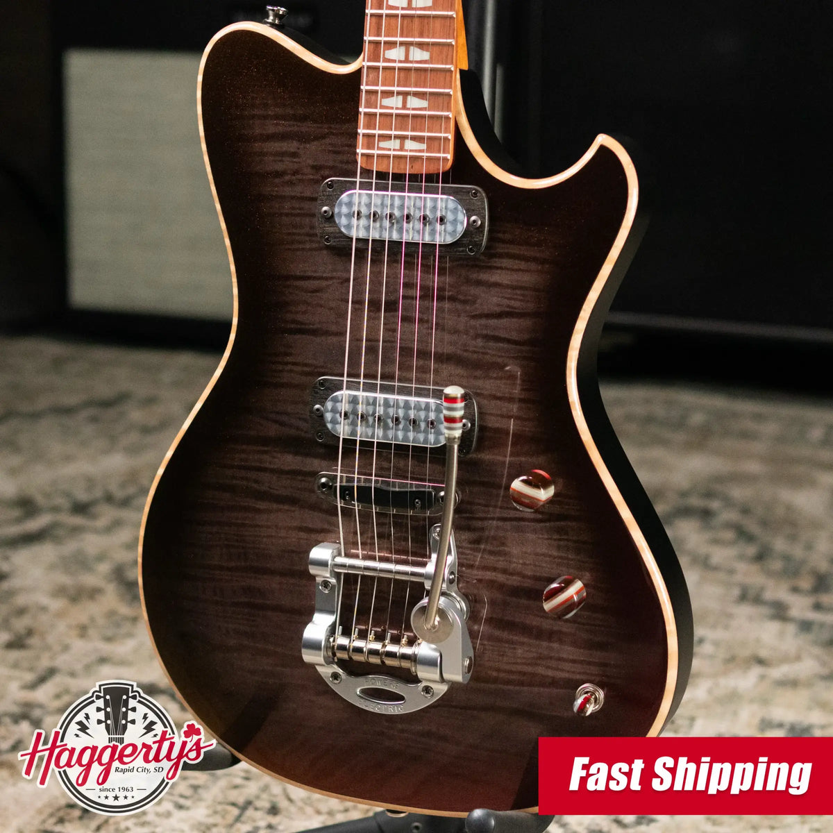Powers Electric A-Type FF42 NAMM 2026 Hollow Body Electric Guitar - Select Maple Chroma Silver Cranberry with Gig Bag