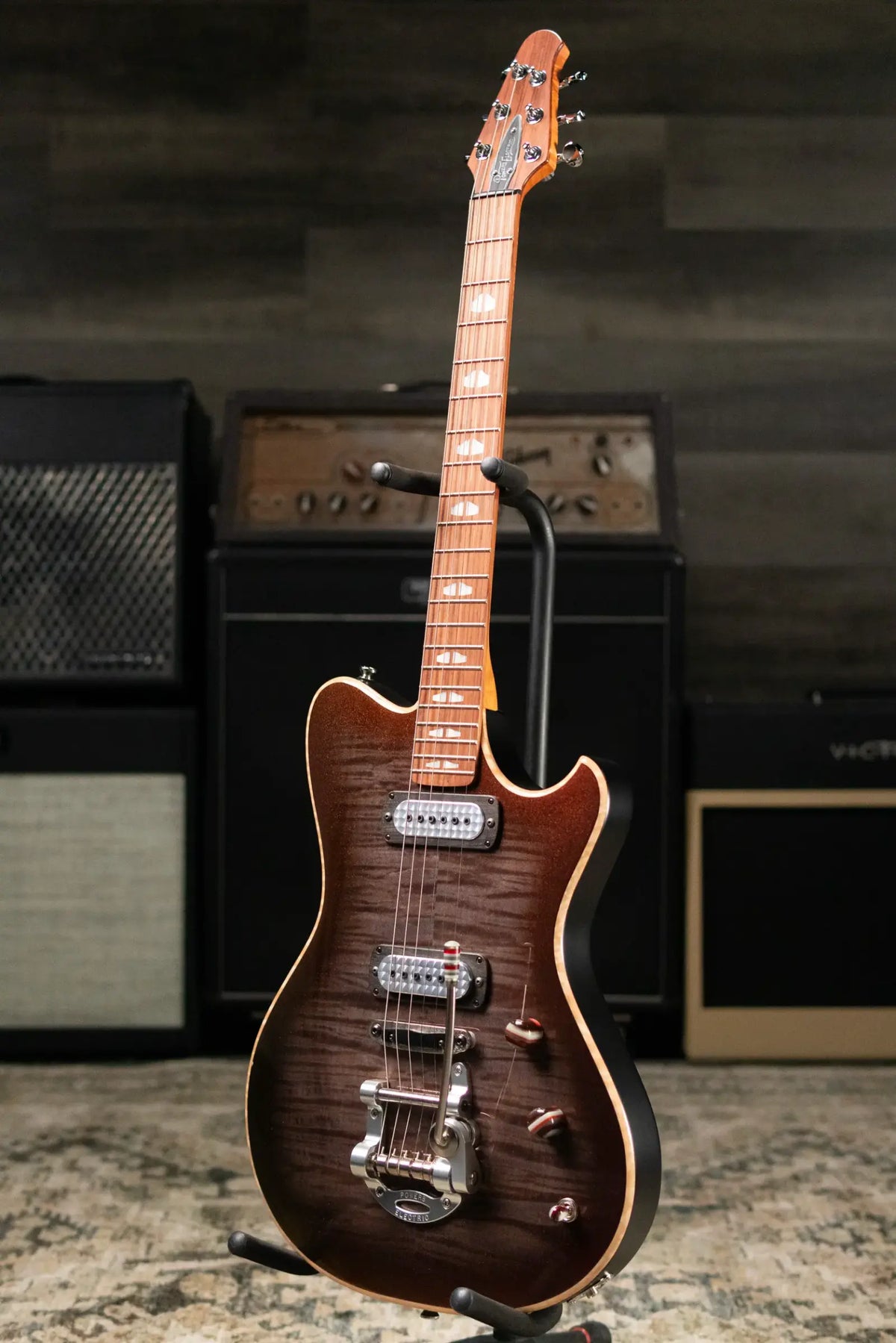 Powers Electric A-Type FF42 NAMM 2026 Hollow Body Electric Guitar - Select Maple Chroma Silver Cranberry with Gig Bag