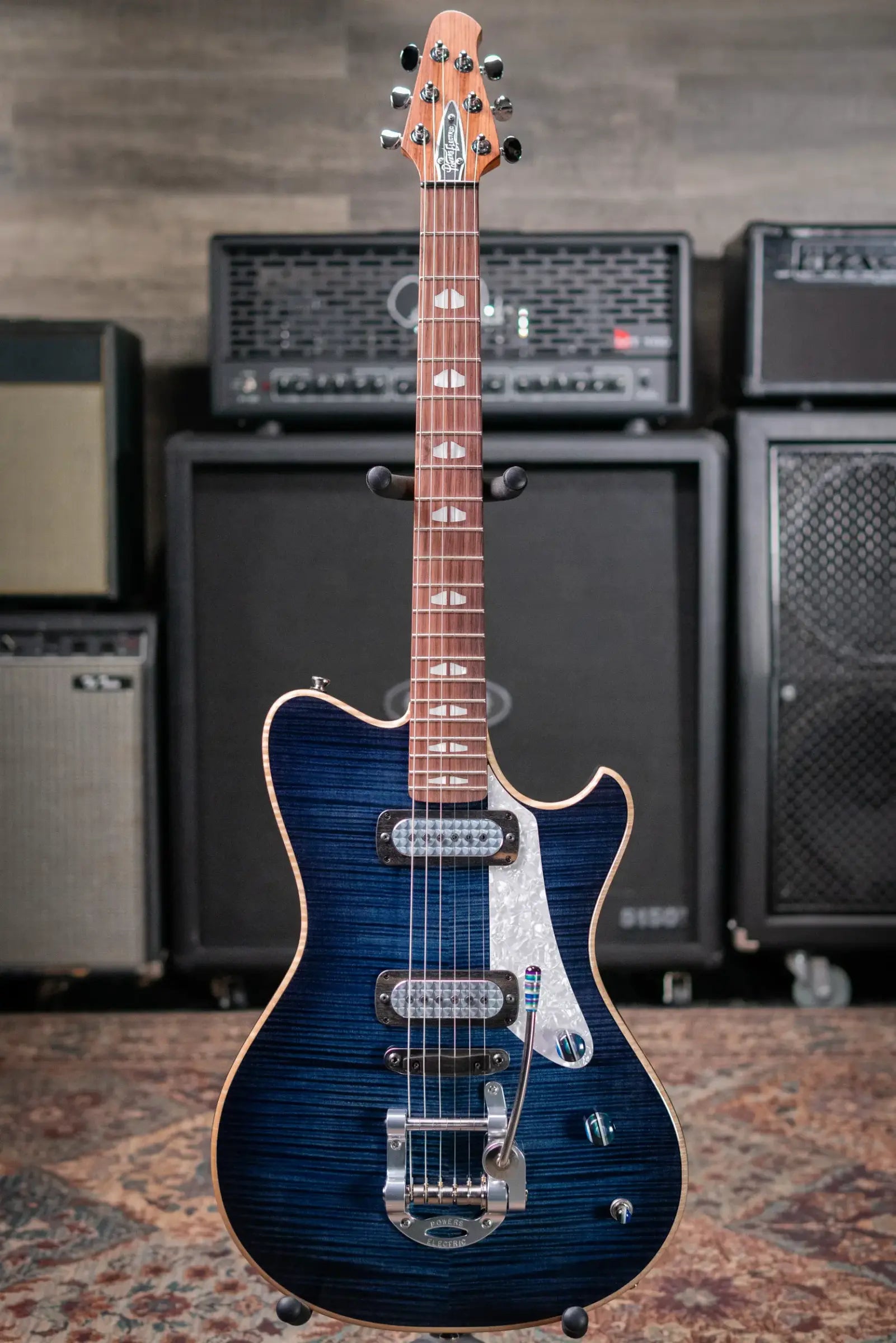 Powers Electric A-Type FF42 Hollow Body Electric Guitar - Twillight Blue with Gig Bag