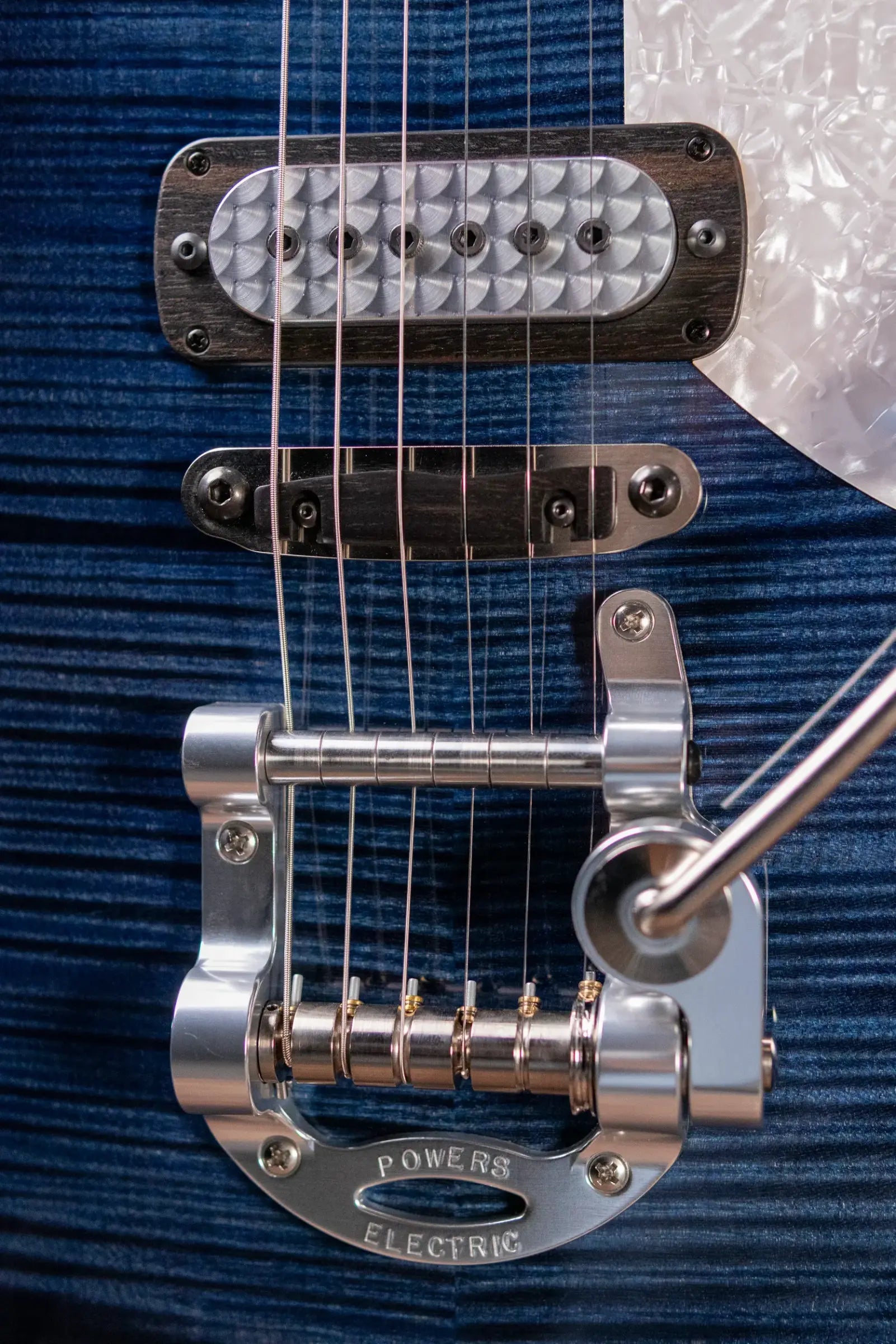 Powers Electric A-Type FF42 Hollow Body Electric Guitar - Twillight Blue with Gig Bag