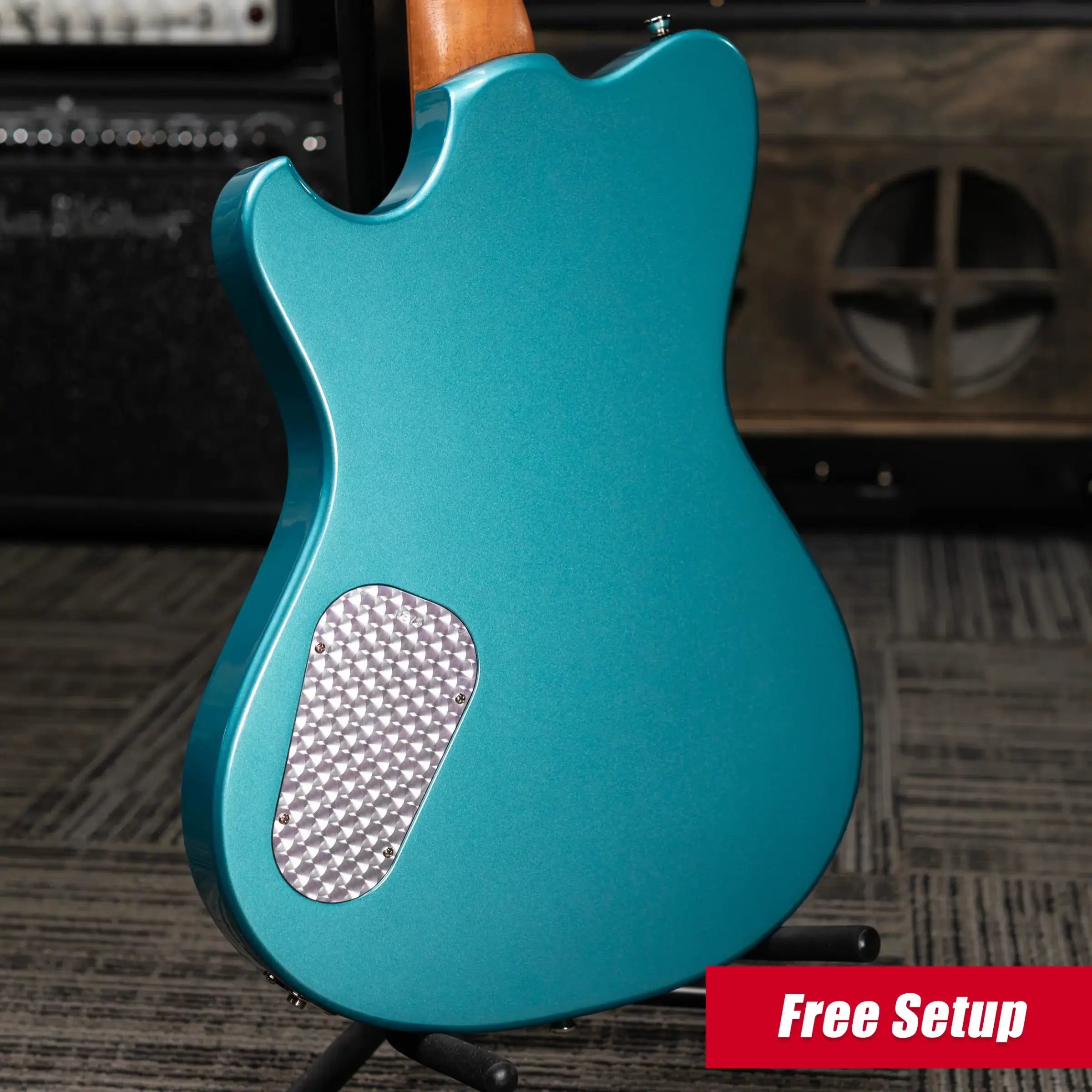 Powers Electric A-Type FF42 Hollow Body Electric Guitar - Vintage Glacier White/Tourmaline Green with Gig Bag