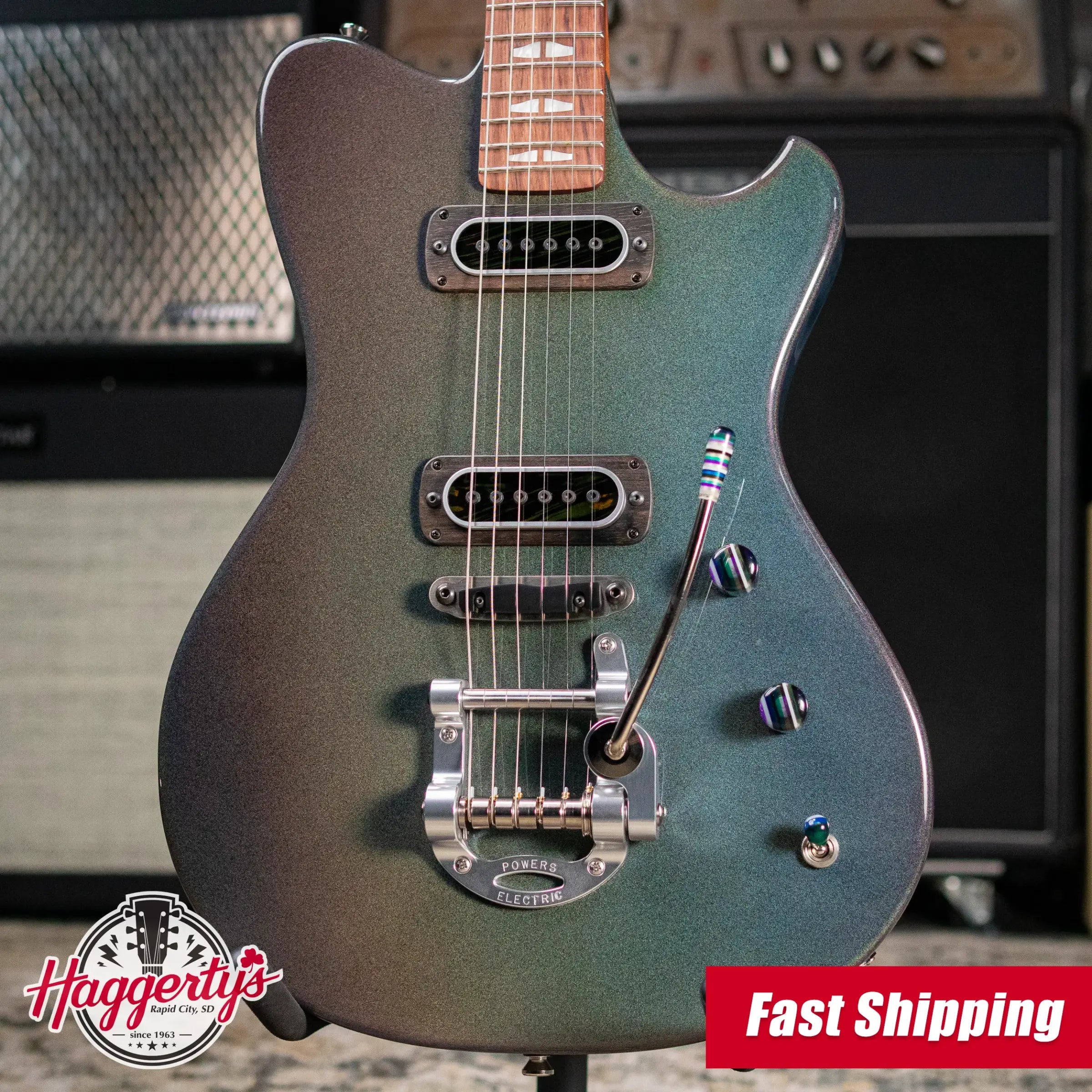 Powers Electric A-Type PF42 Hollow Body Electric Guitar - Chroma Stratus with Gig Bag