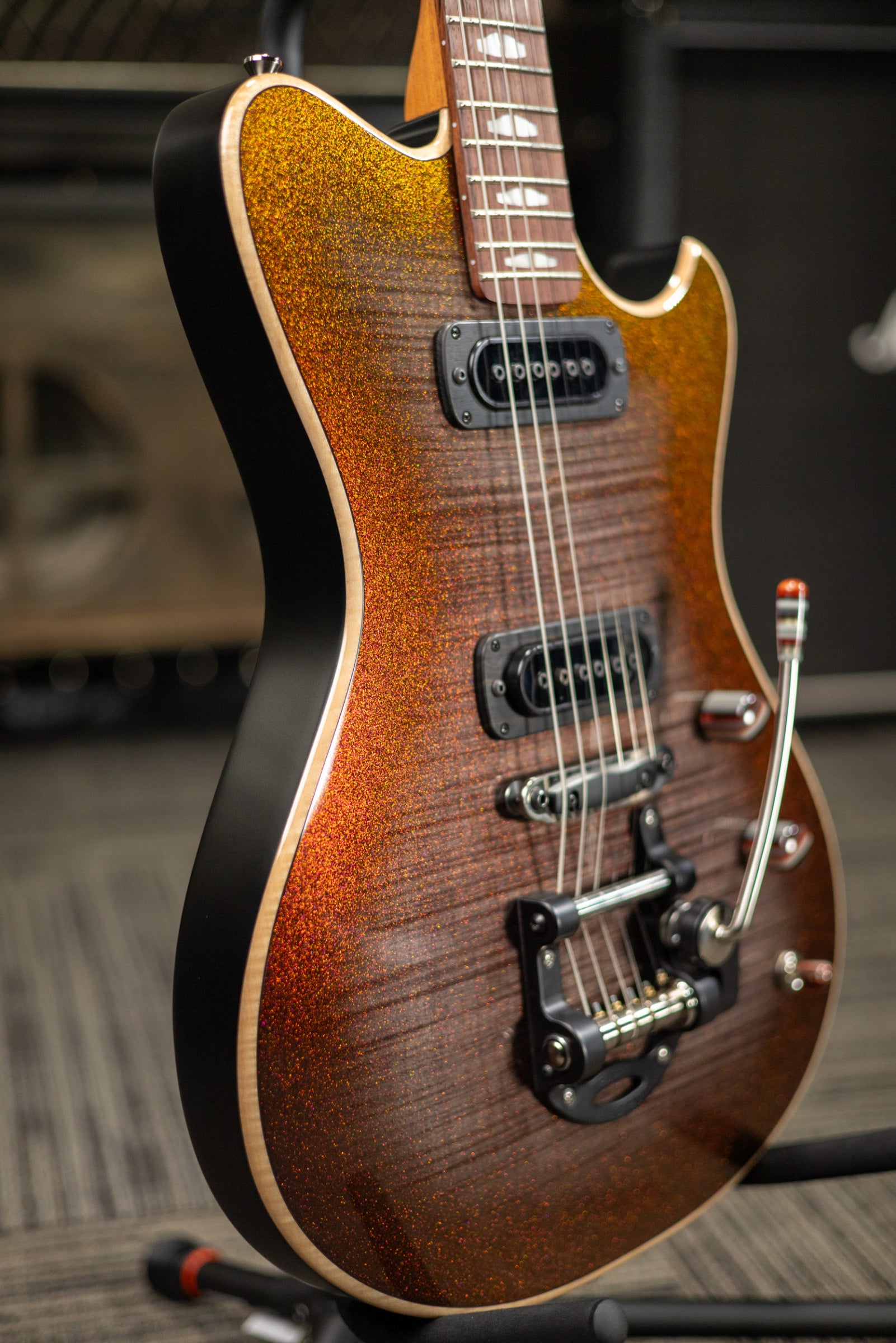 Powers Electric A-Type PF42 Hollow Body Electric Guitar - Chroma Silver Cranberry with Gig Bag