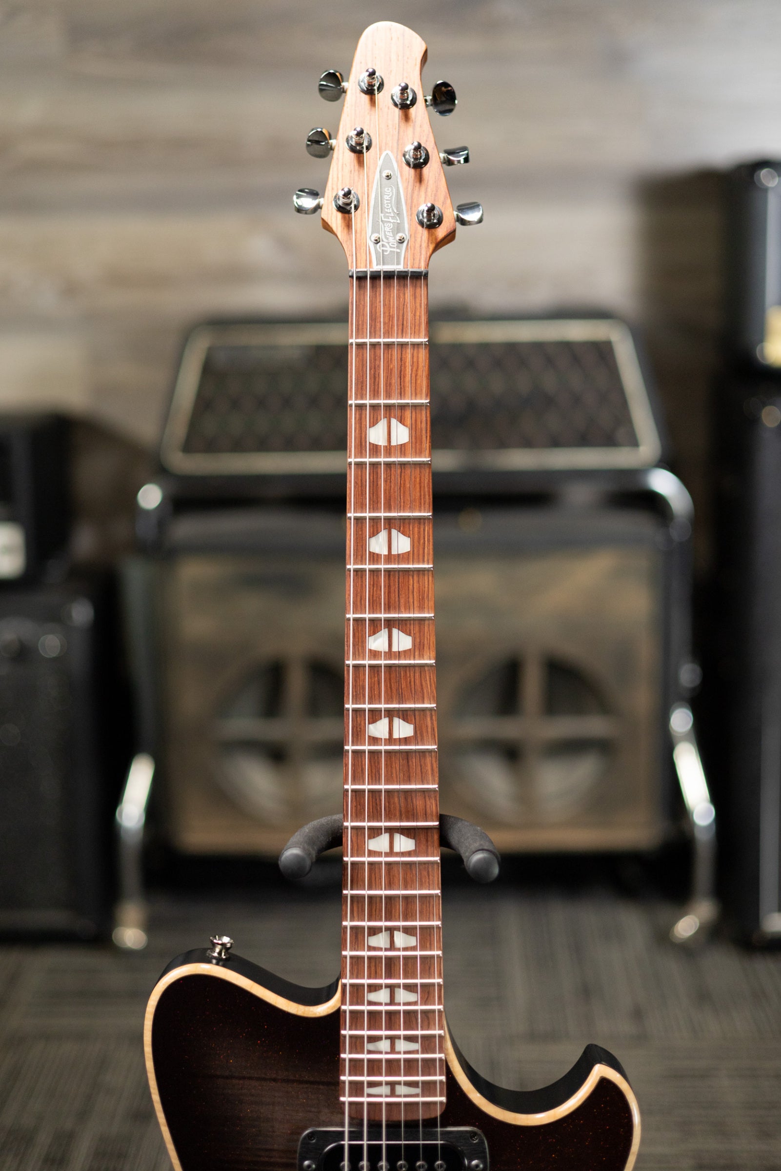 Powers Electric A-Type PF42 Hollow Body Electric Guitar - Chroma Silver Cranberry with Gig Bag