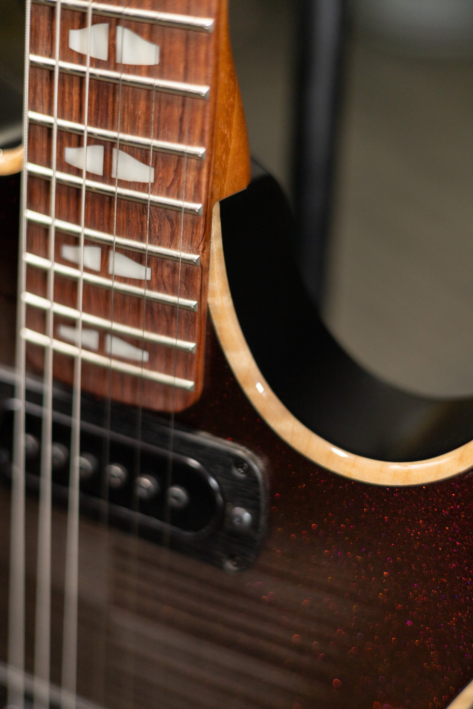 Powers Electric A-Type PF42 Hollow Body Electric Guitar - Chroma Silver Cranberry with Gig Bag