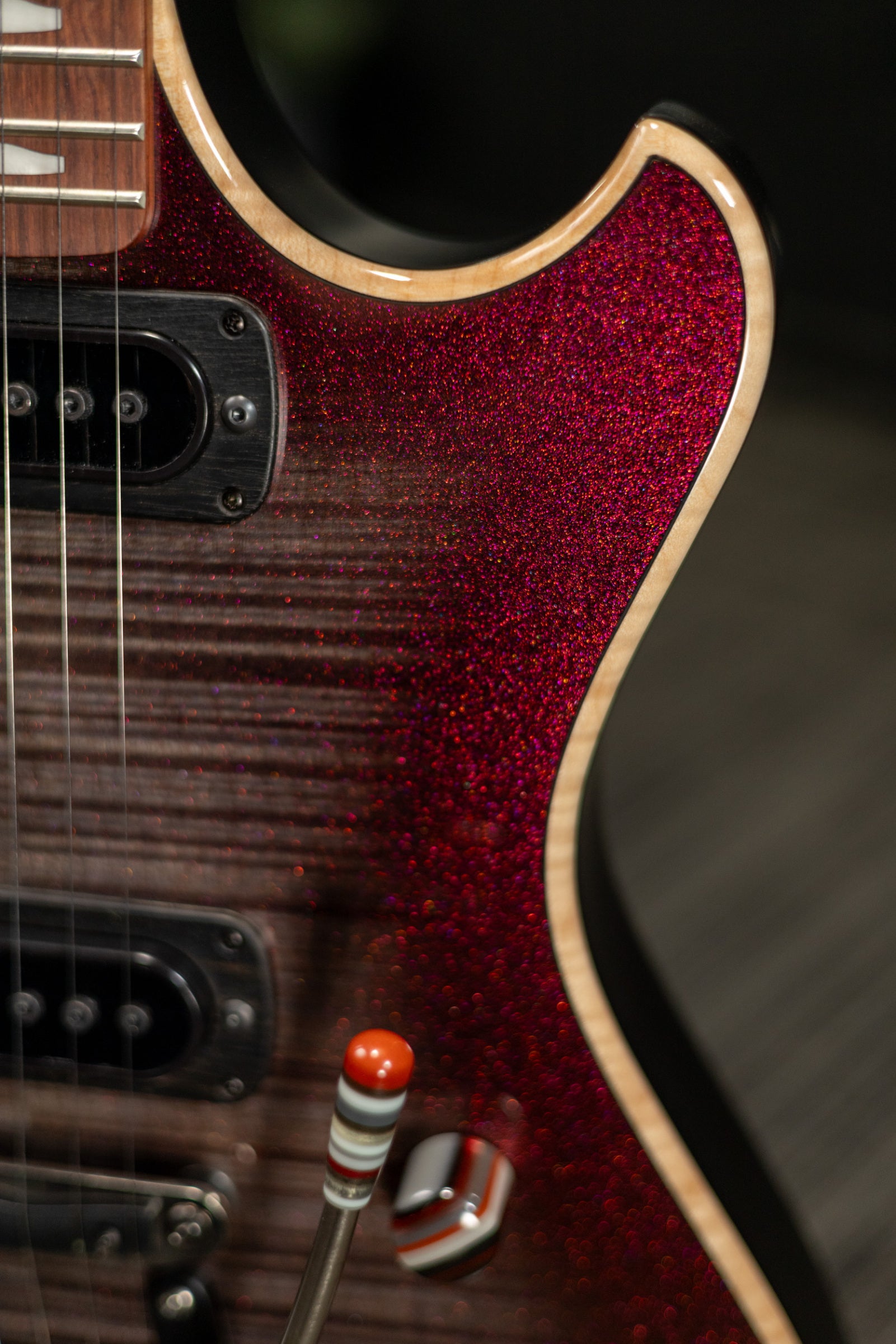 Powers Electric A-Type PF42 Hollow Body Electric Guitar - Chroma Silver Cranberry with Gig Bag